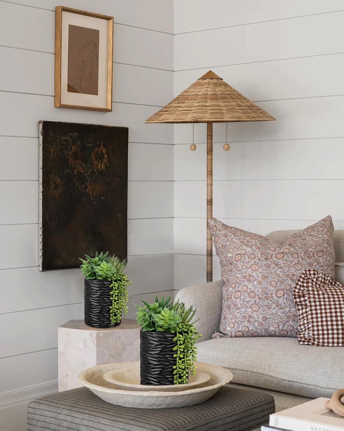 Artificial Succulents in Pots Faux Succulents Plants Fake Succulent Arrangement Potted Plants with Black Ceramic Vase for Office Desk Bathroom Shelf Living Room Indoor Home Decor Large