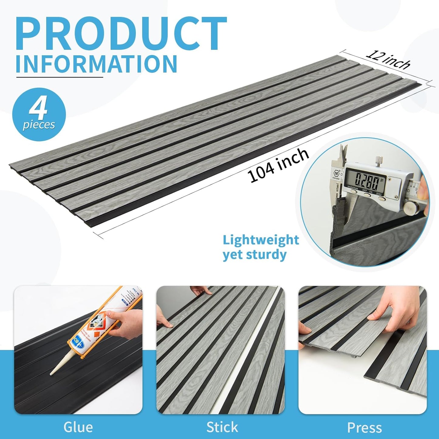 Art3d 4-Pack Glue-On Six-Grid Wainscoting Panel for Interior Wall Decor - 104 x 12 Inch Polystyrene Ultralight Slim Slat Wall Panels for Living Room Bedroom, Ash