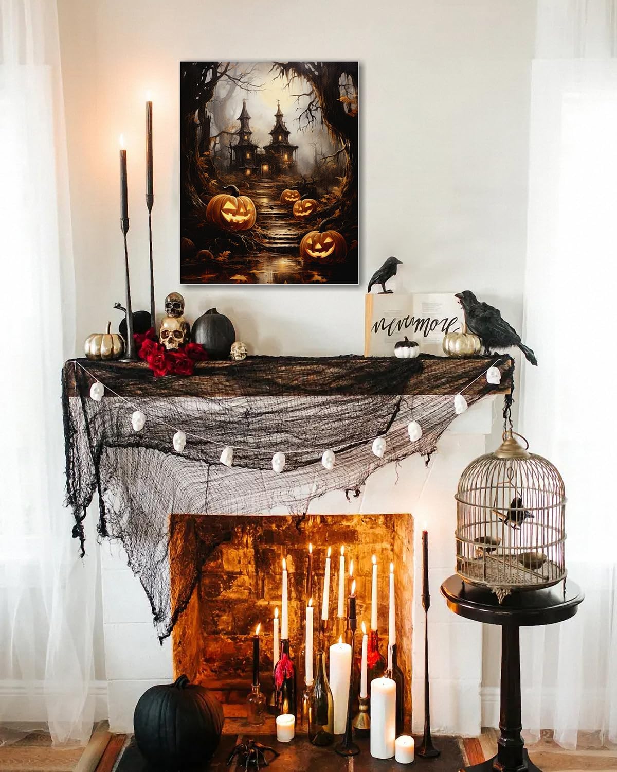 AbcCustomize Halloween Canvas Wall Art - Spooky Haunted House & Eerie Pumpkins Poster, Gothic Fall Decorations for Home, Vintage Halloween Decor Indoor for Living Room, Bedroom & Party