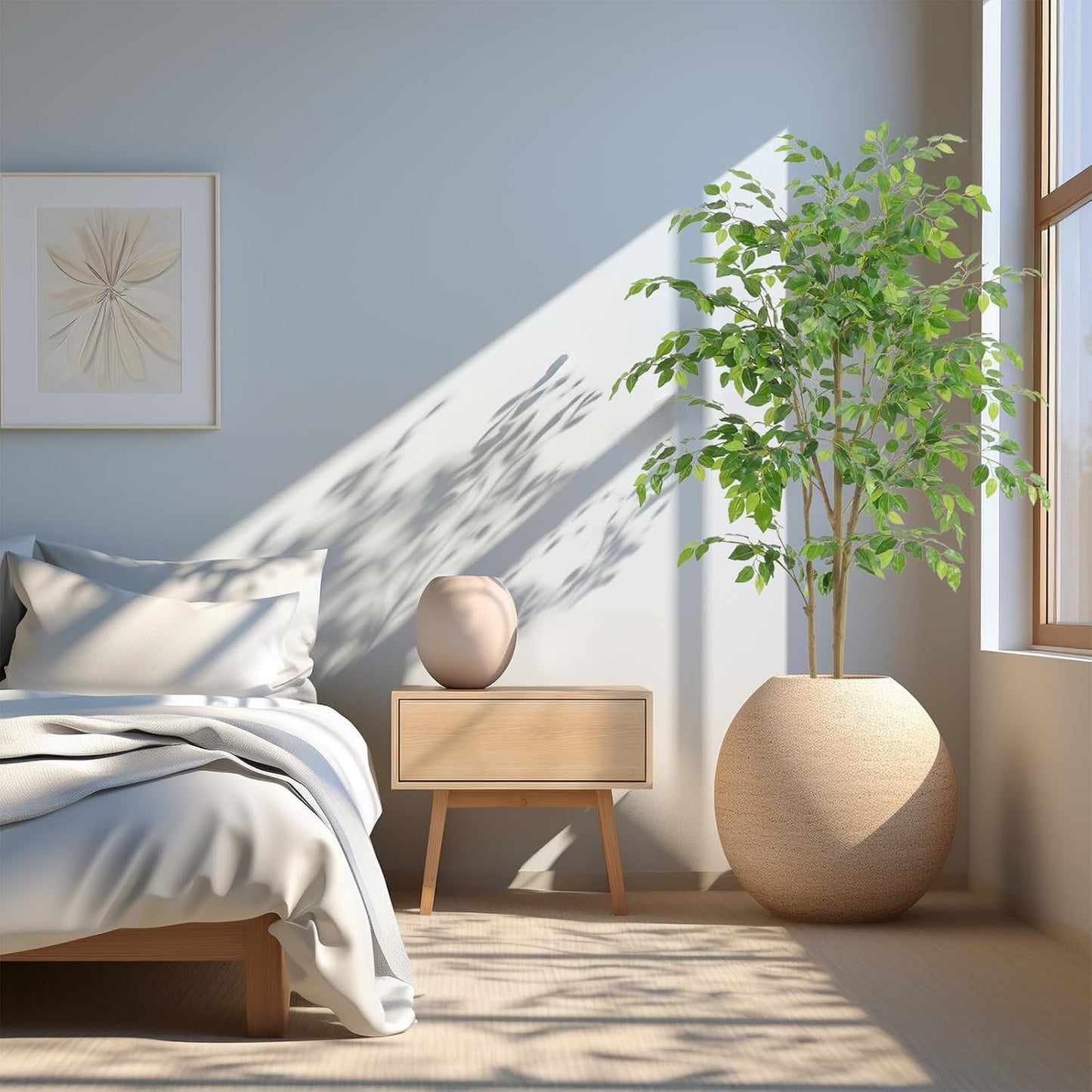 Tall UV Resistant Ficus Tree Artificial,5ft(60in) Faux Ficus Tree with Realistic Smooth and Shiny Leaves, Fake Trees Indoor Outdoor for Home Office Living Room Bedroom Foyer Porch Decor.