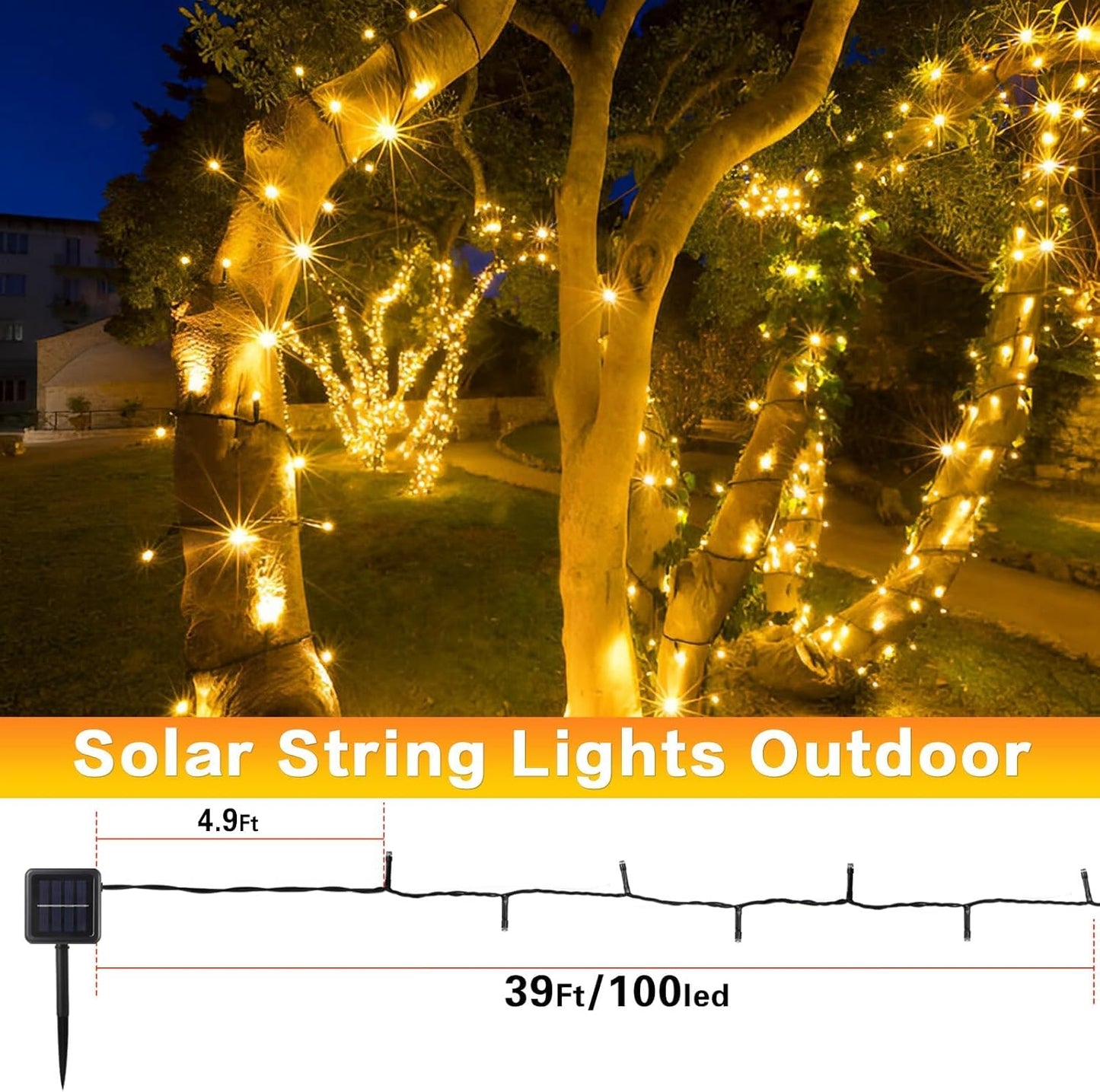 4 Pack Solar String Lights Outdoor, 400 LED Extra-Long 156Ft Solar Lights Outdoor with 8 Lighting Modes, IP65 Waterproof for Garden, Patio, Xmas, Balcony, Tree, Wedding, Party Decor (Warm)