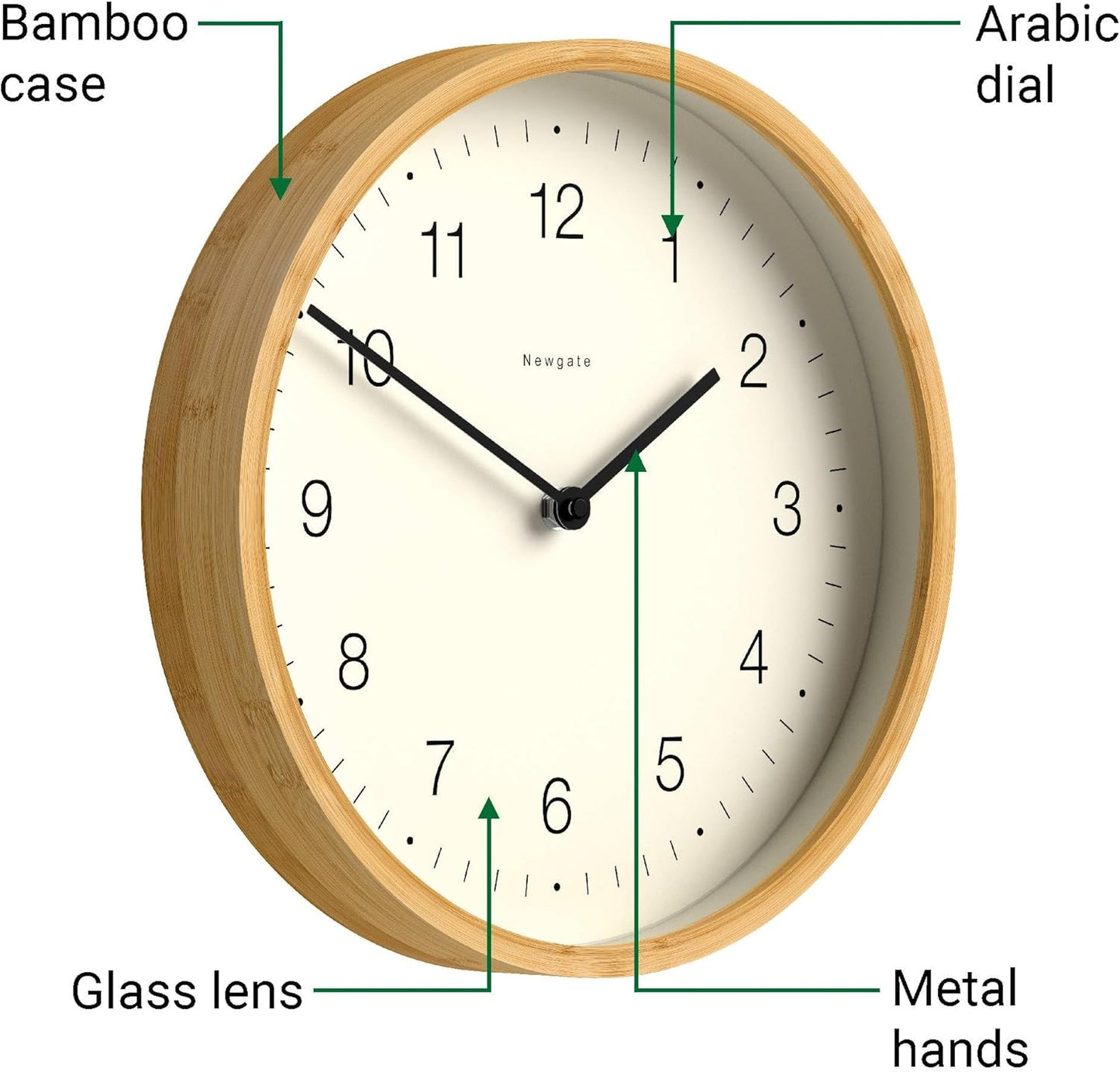 NEWGATE® Bali Wall Clock | Scandi Inspired Bamboo Clock | 12 inch | Modern Minimalist Design for Kitchen, Living Room or Office