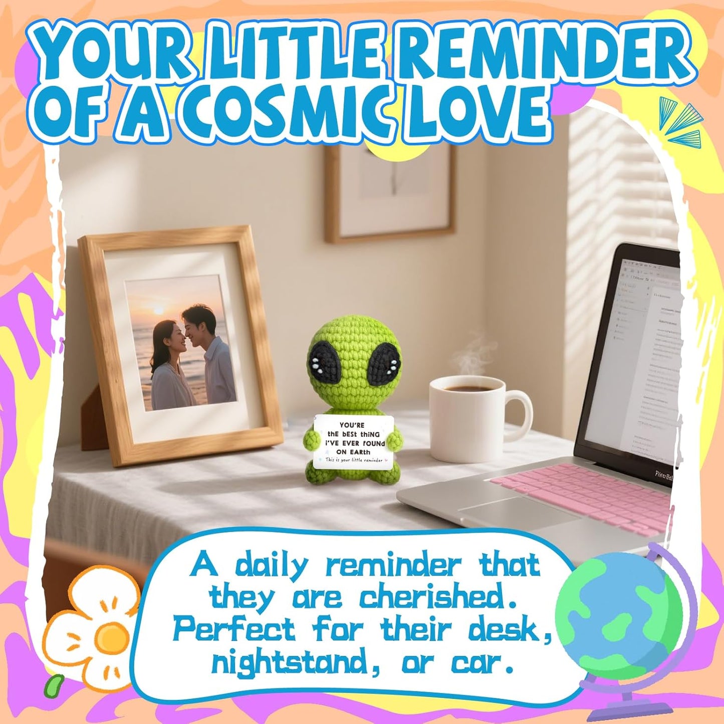 Unique Crochet Alien Decor Gift for Boyfriend, Girlfriend, Anniversary, Valentine's Day, Birthday, Christmas Funny Romantic Gifts for Him Her to My Love Presents