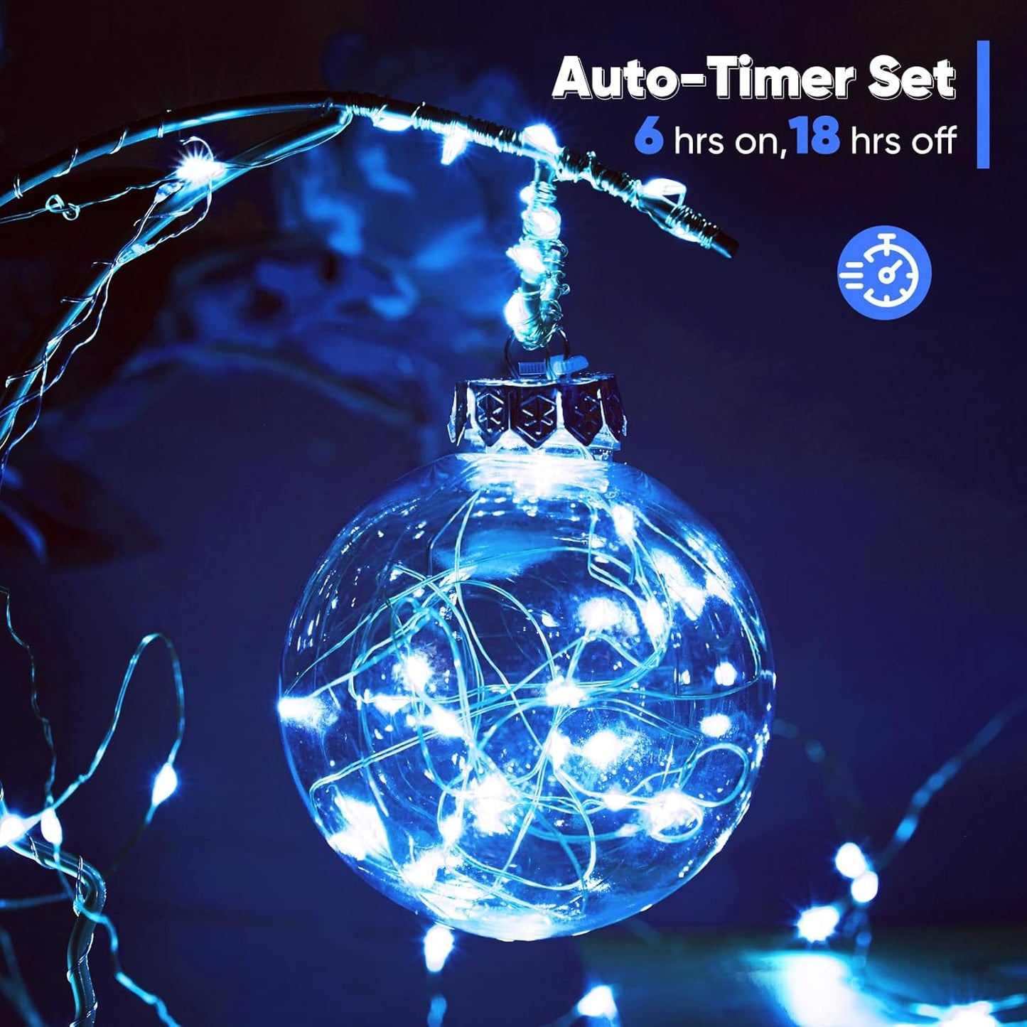 2 Pack 32.8 Ft. Battery Operated Outdoor String Lights with Remote & Timer, LED Blue Fairy Lights, Waterproof Twinkle Lights for Bedroom, Dorm, Mason Jar, Wedding, Party, Christmas