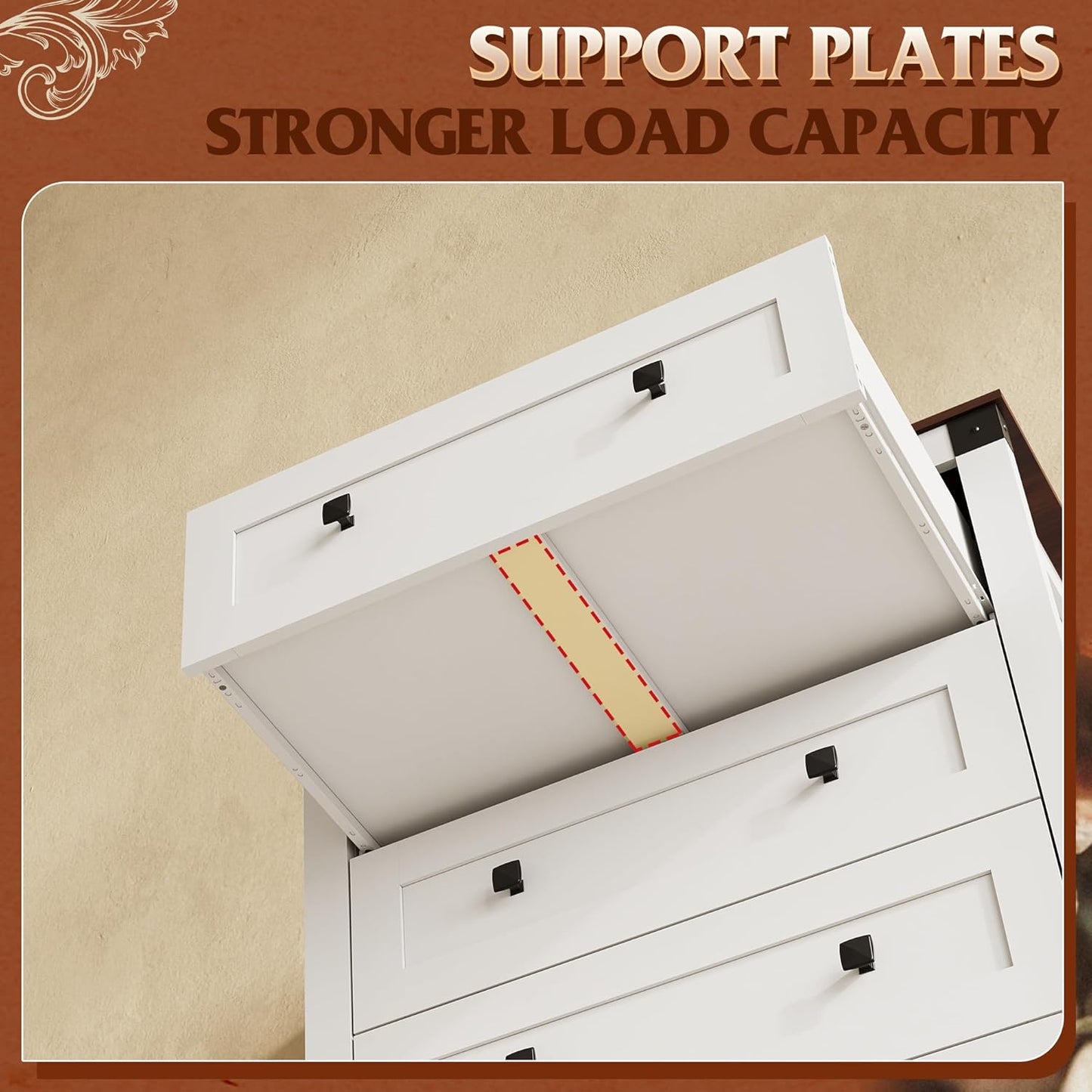 WLIVE Farmhouse White Dresser for Bedroom, 5 Drawer Dresser Storage Organizer, Tall Wood Dressers with Double Rustic Handle, Chest of Drawers for Living Room, Hallway, Closet