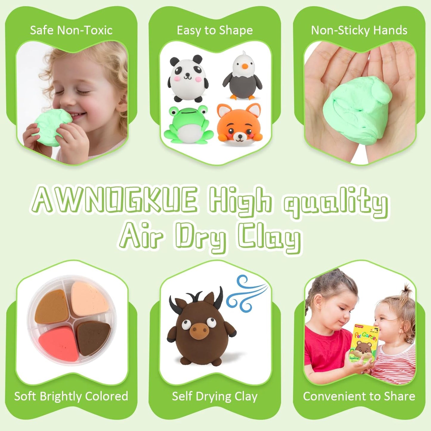 Air Dry Clay for Kids,12 Boxs Modeling Clay Kit with 5 Sculpting Tools, Safe Non-Toxic Model Magic Clay, DIY Art and Crafts Toy Gift, Party Home Favors for Boys, Girls, Toddler