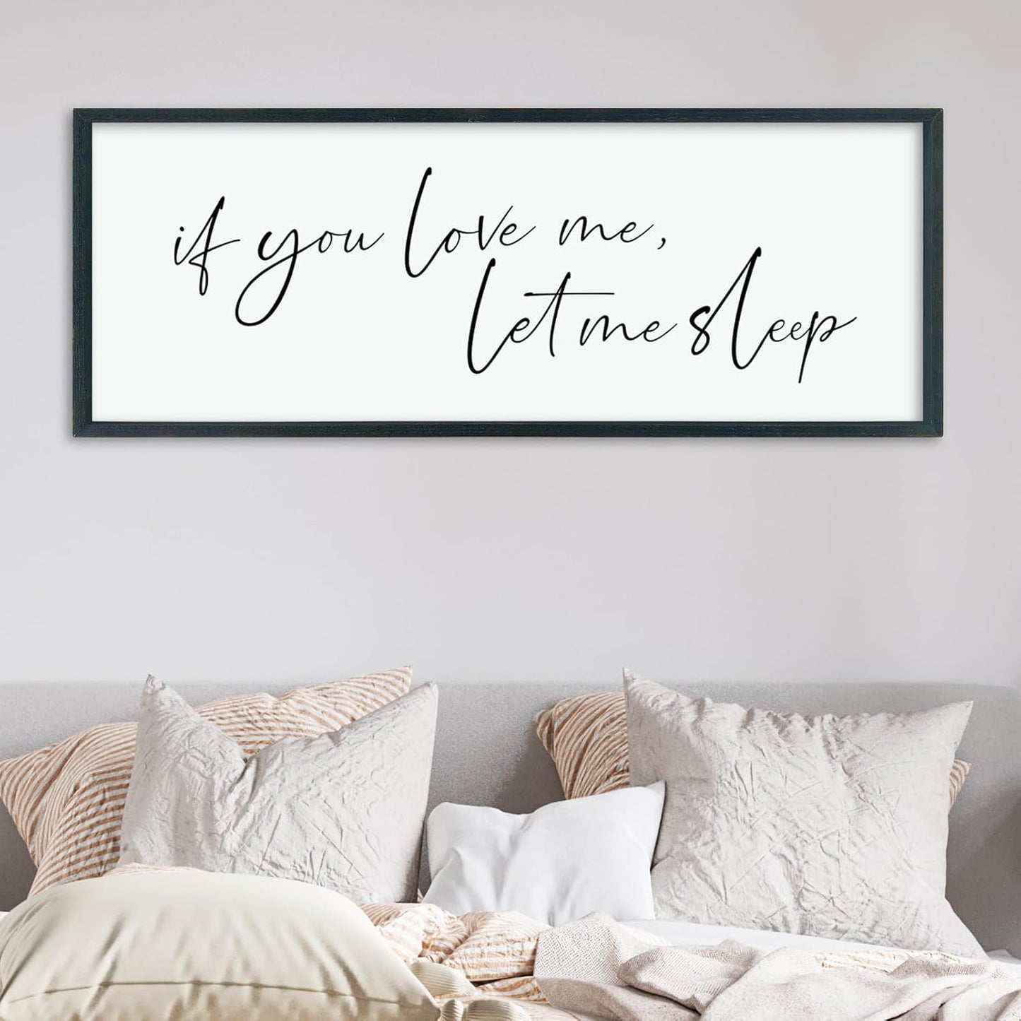 LuZhiQiang If You Love Me Let Me Sleep Wall Decor Art 40"×15" Bedroom Above Bed Sign Large Wood Framed Wall Hanging (Black)