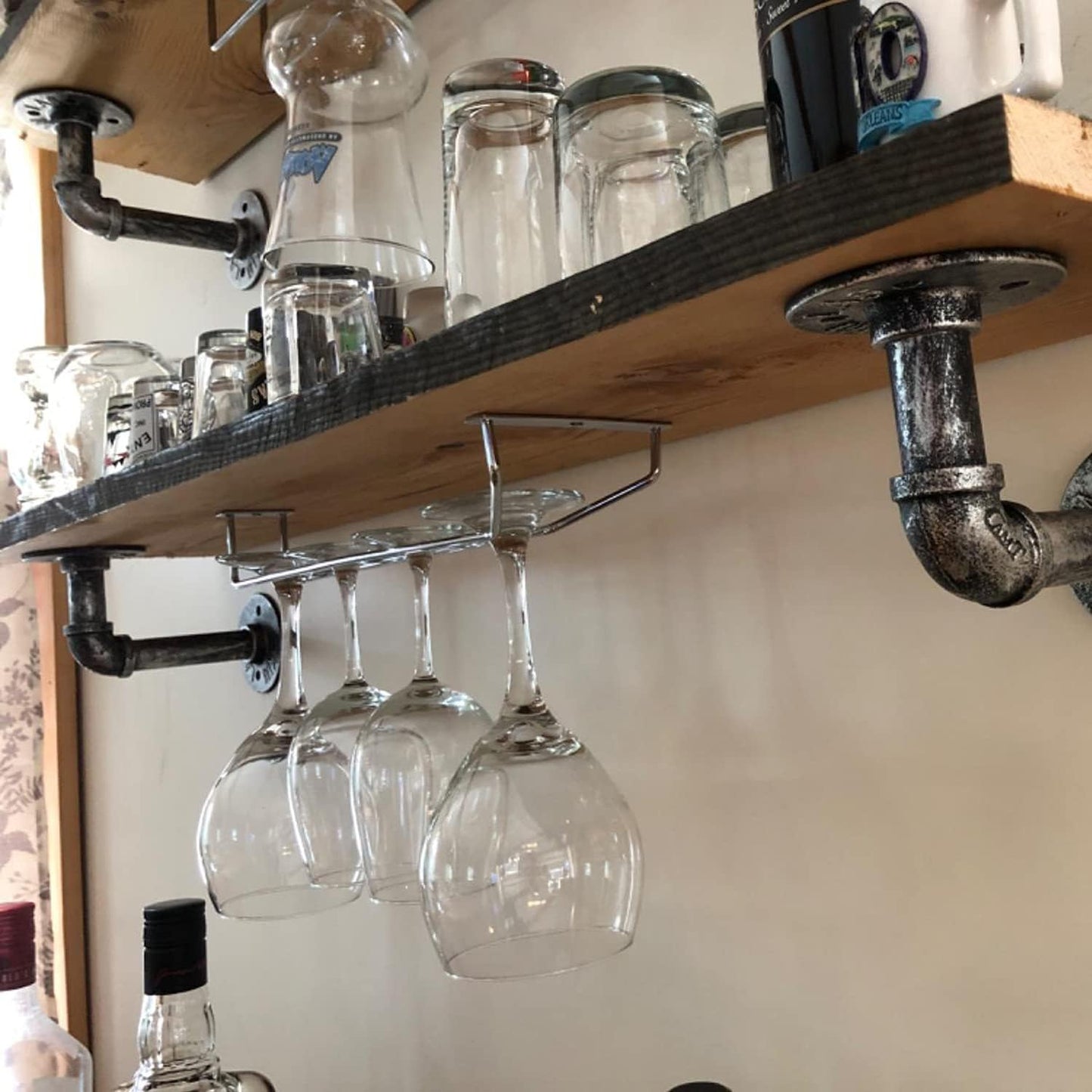 14-Inch Wine Glass Rack, Under Cabinet Wine Glass Holder Stainless Steel Chrome Finish Stemware Rack - Hanging Stemware Holder for Cabinet Kitchen Bar, Set of 4