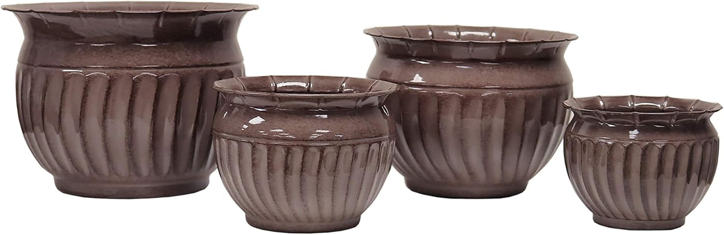 Headwind 8" Sutton - Rosewood Brown, Ironstone Metal Planter Pot. Indoor Outdoor Use,