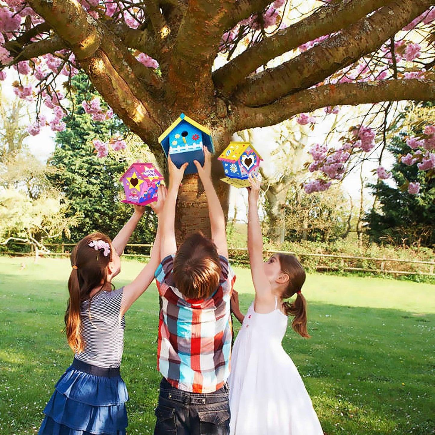 hapray 12 Pack Bird House Kit, DIY Birdhouse Kits, Wooden Crafts Arts for Children to Build and Paint (Includes Paints & Brushes) for Kids Girls Boys Toddlers Halloween Christmas Gift