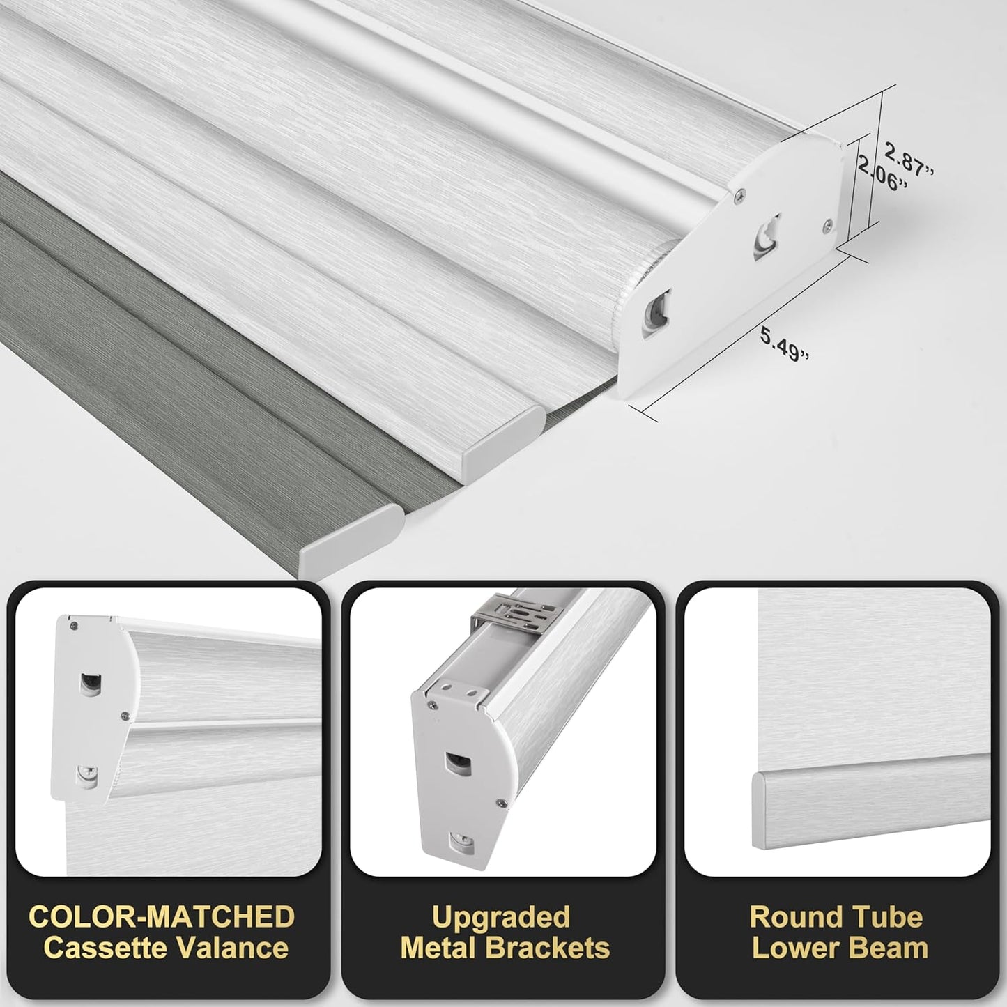 BERISSA Cordless Dual Roller Shades with Cassette Valance, Double Window Shades - Blackout and Light Filtering - Day and Night for Home Office or Door - Grey and White - 32 W x 48" H