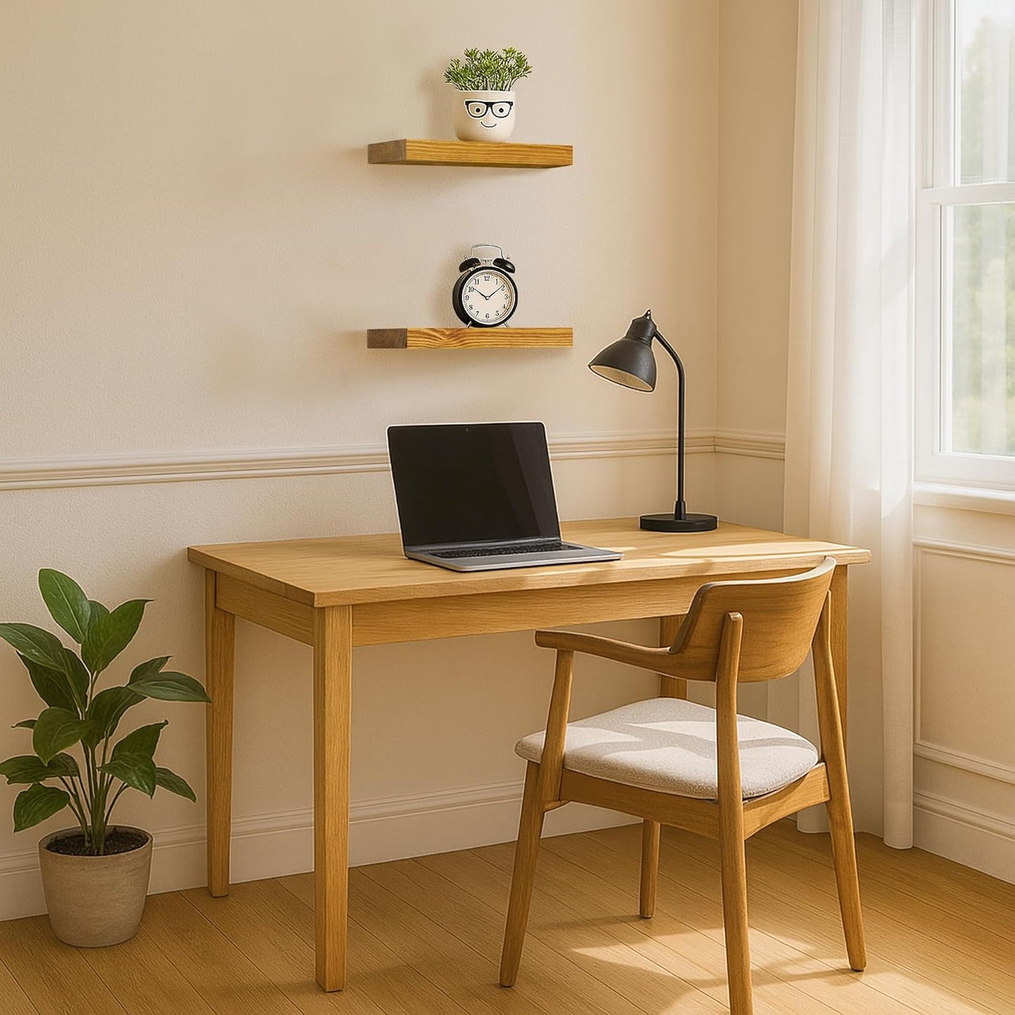 BGMG Wood Floating Shelves for Wall 18 inch Set of 2, Rustic Wooden Wall Mount Shelves for Living Room Bedroom Kitchen Farmhouse-18x6.7x1.25 inch- Gold Oak