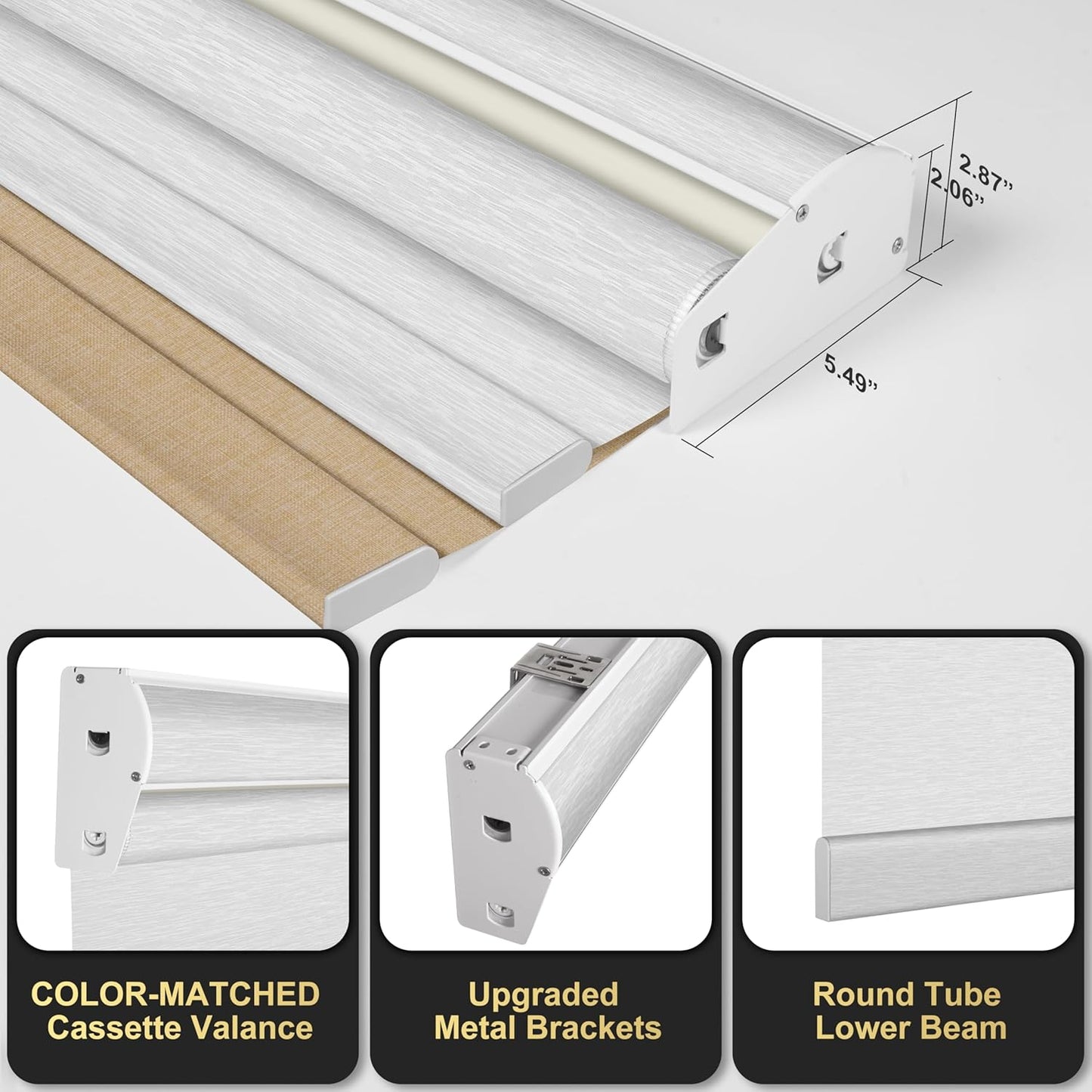 BERISSA Cordless Dual Roller Shades with Cassette Valance, Double Blackout and Light Filtering Window Shades, Day and Night for Home Office Door. Linen Beige and White. 59 W x 36" H