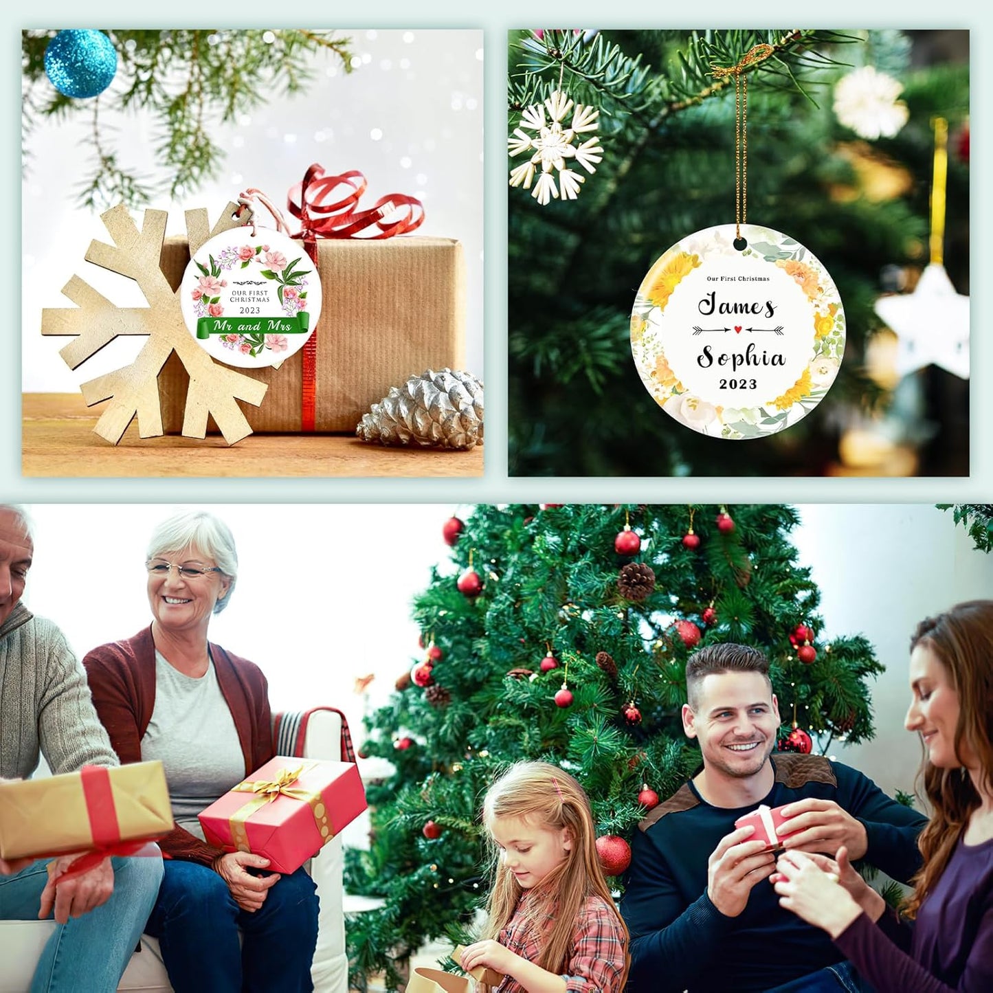 Personalized Our First Christmas Married Ornament 2025, Just Married Christmas Ornament as Mr and Mrs, First Year Newlywed 2.9" Ceramic Round Xmas Tree Decorations