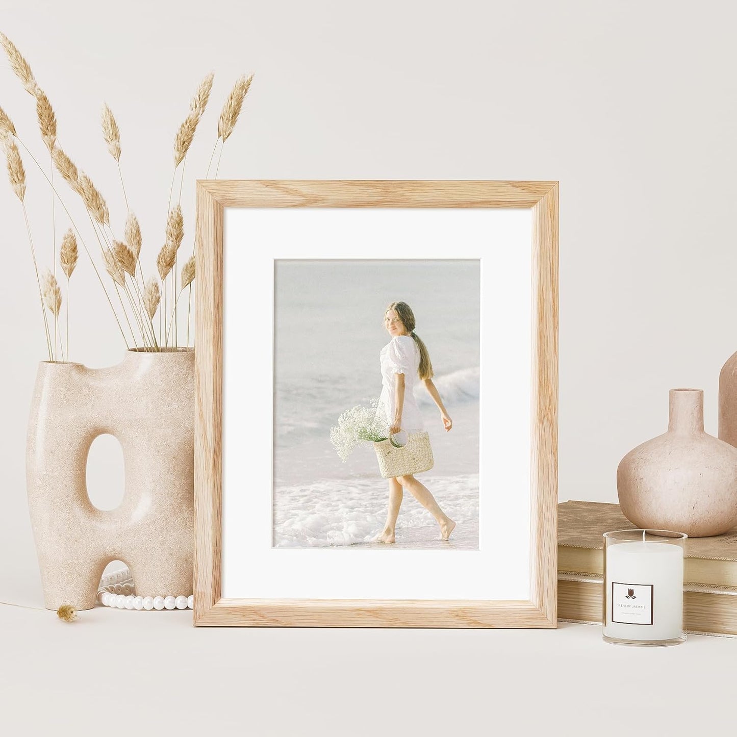 8x10 Picture Frame Set of 4 Natural Solid Oak Photo Frames with 5x7 Removable Mat Wall Hanging Large Handcrafted Frame with HD Plexiglass Wall and Tabletop Display Large Poster Frame