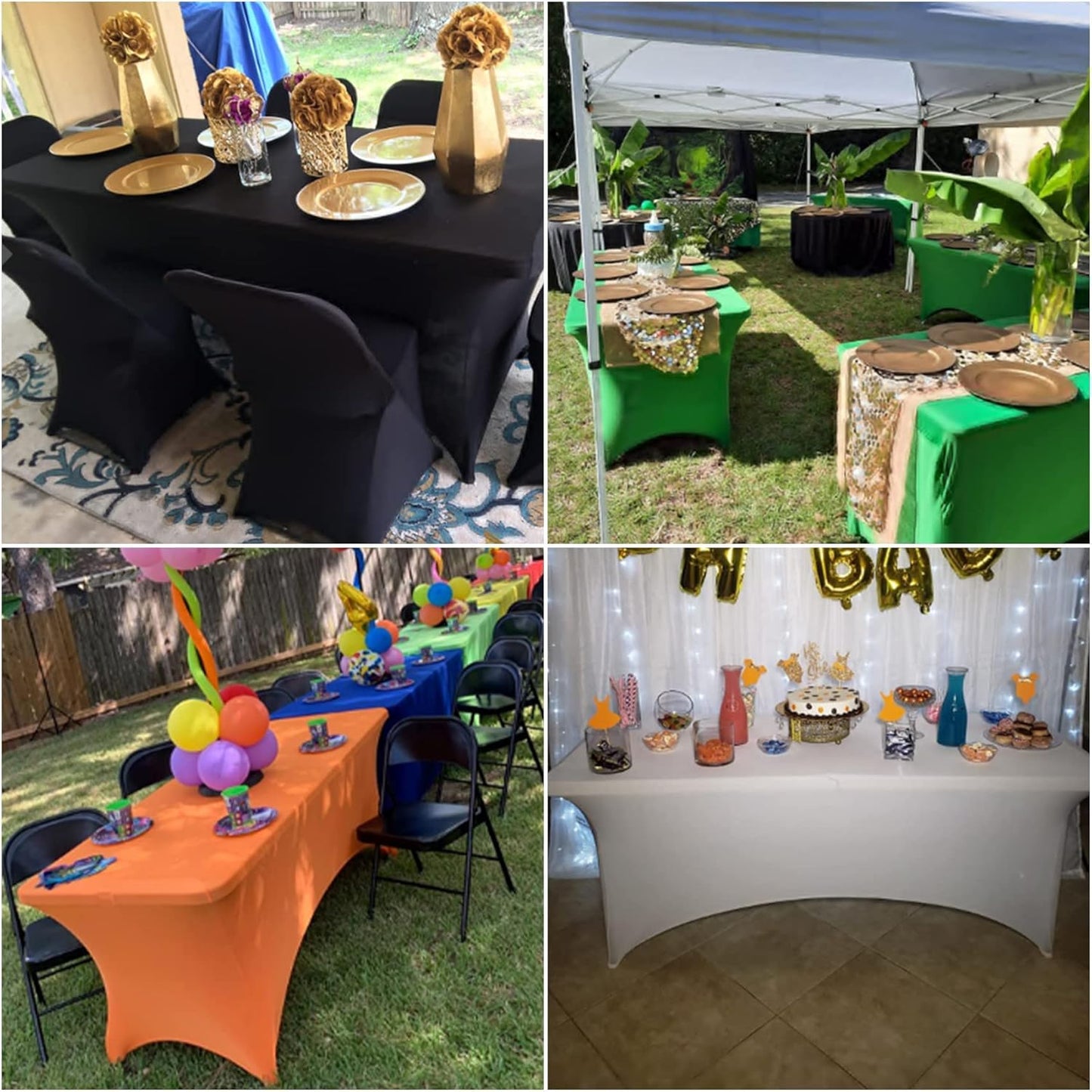 4Pack Spandex Waterproof Table Covers 8ft,Spandex 8ft Waterproof Table Cover for Party,Wedding, Banquet, and Events(Black)