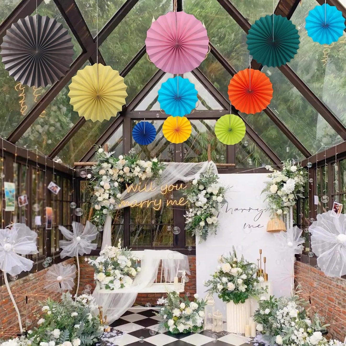 BARTHEW Coffee Party Decorations,Coffee Birthday Decorations,Party Events Accessories,Coffee Themed Party,Friends Party16in Hanging Paper Fans 30 Color DIY Set(Coffee))