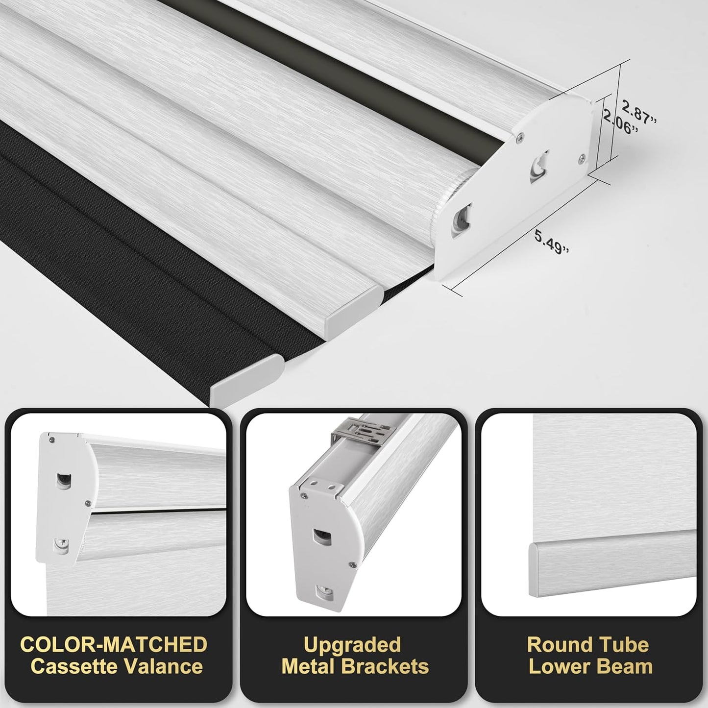 BERISSA Cordless Double Roller Shades with Cassette Valance, Blackout and Light Filtering, Day and Night Shades for Home Office Door. Linen Black and White. 62 W x 64" H