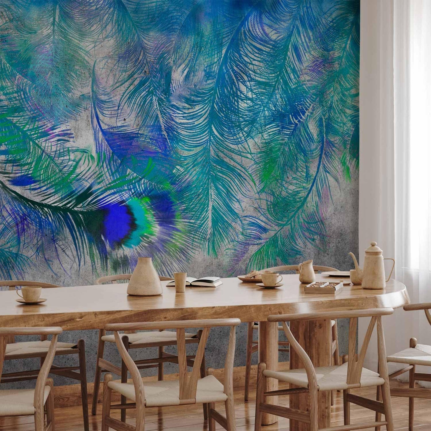 artgeist Wall Mural Cement Feather 157x110 in - XXL Non-Woven Wallpaper Fleece Wall Decor Photo Print Picture Image Design Landscape Colorful Abstract n-A-1488-a-a