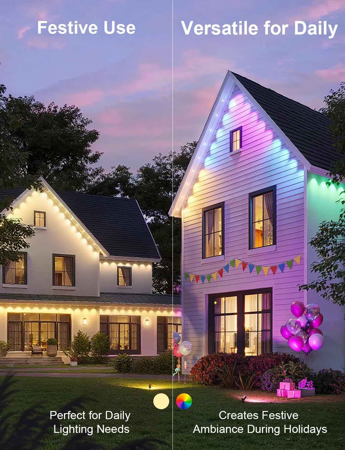 Fussion 300ft Permanent Outdoor Lights for House, 2025 Smart RGB LED Outside Lights with APP Remote Control, IP67 Waterproof Eternity Eaves Lighting for Christmas, Halloween, Holiday, Party, Daily