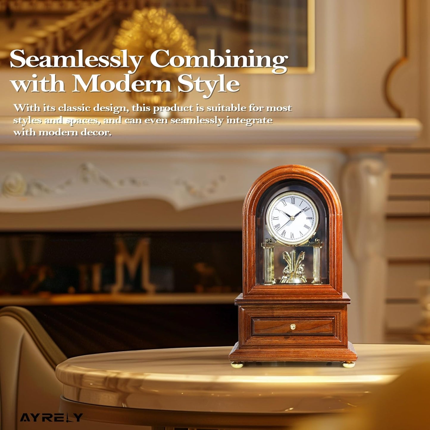 AYRELY® Wooden Table Anniversary Clock, Antique Shelf Clocks, Revolving Pendulum Mantel Clocks, Desk Grandfather Clock for Living Room, Home Decor Gift