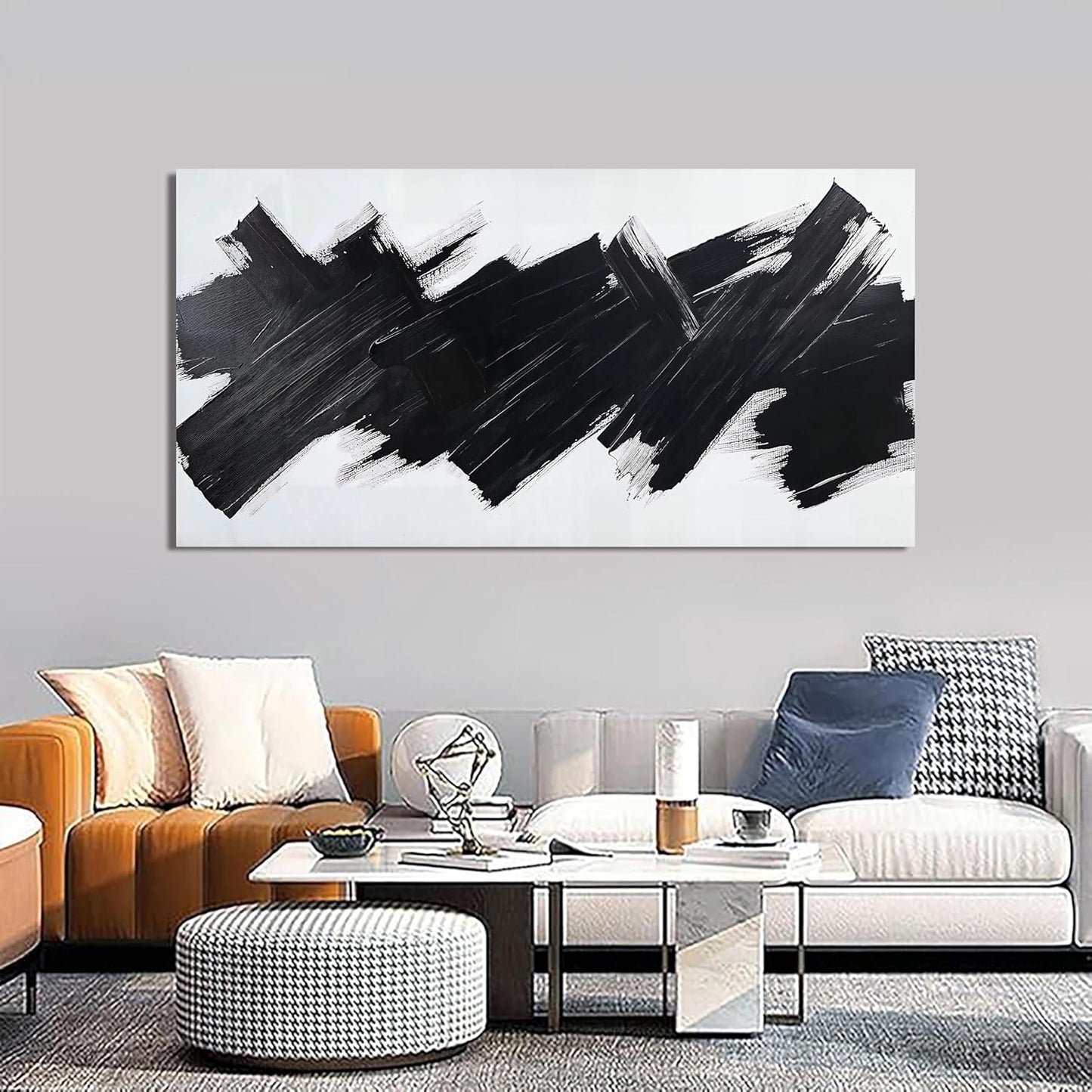 Abstract Wall Art Decor Modern Large Wall Art For Living Room Black Minimalist Wall Art Canvas Prints Black Abstract Art Wall Decorations Artwork for Walls Art Work For Home Office Wall Decor 24" X 48"