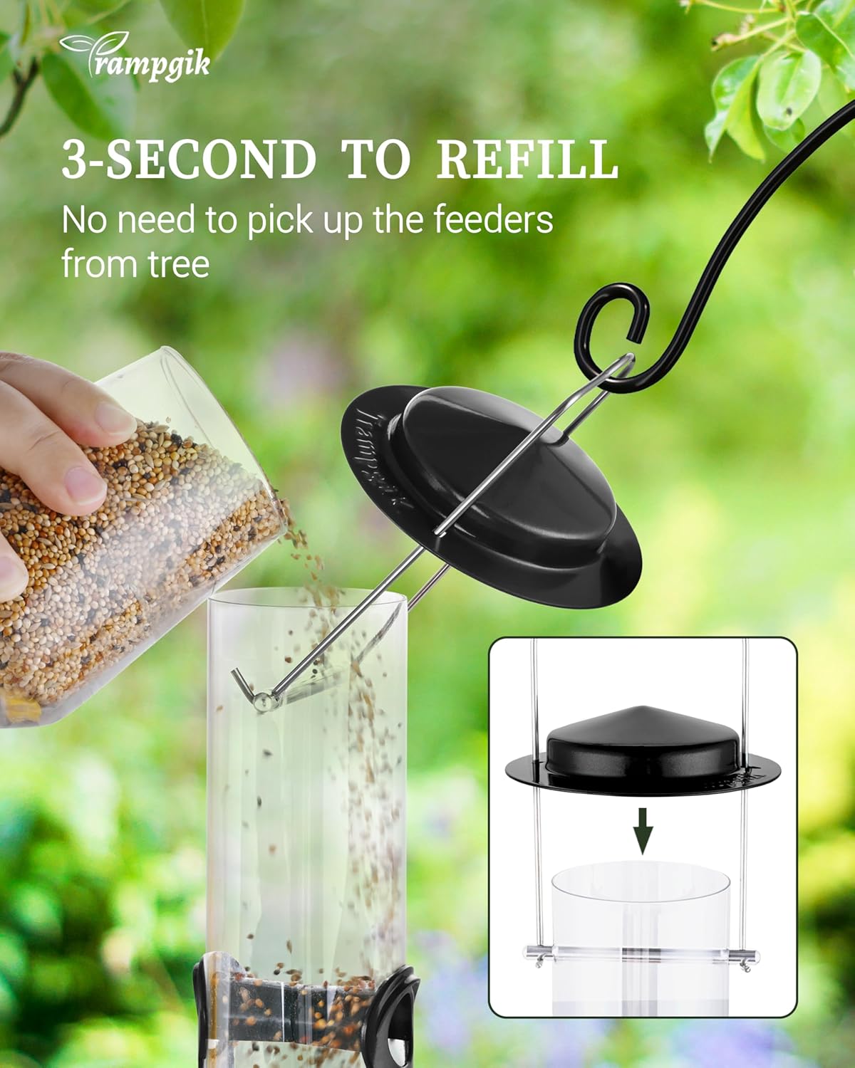 Bird Feeder Premium Hard Plastic for Wild Bird Feeders for Outdoors,Tube Bird Feeders for Outdoors Hanging,14 Inch 6 Port Black,Pack of 1