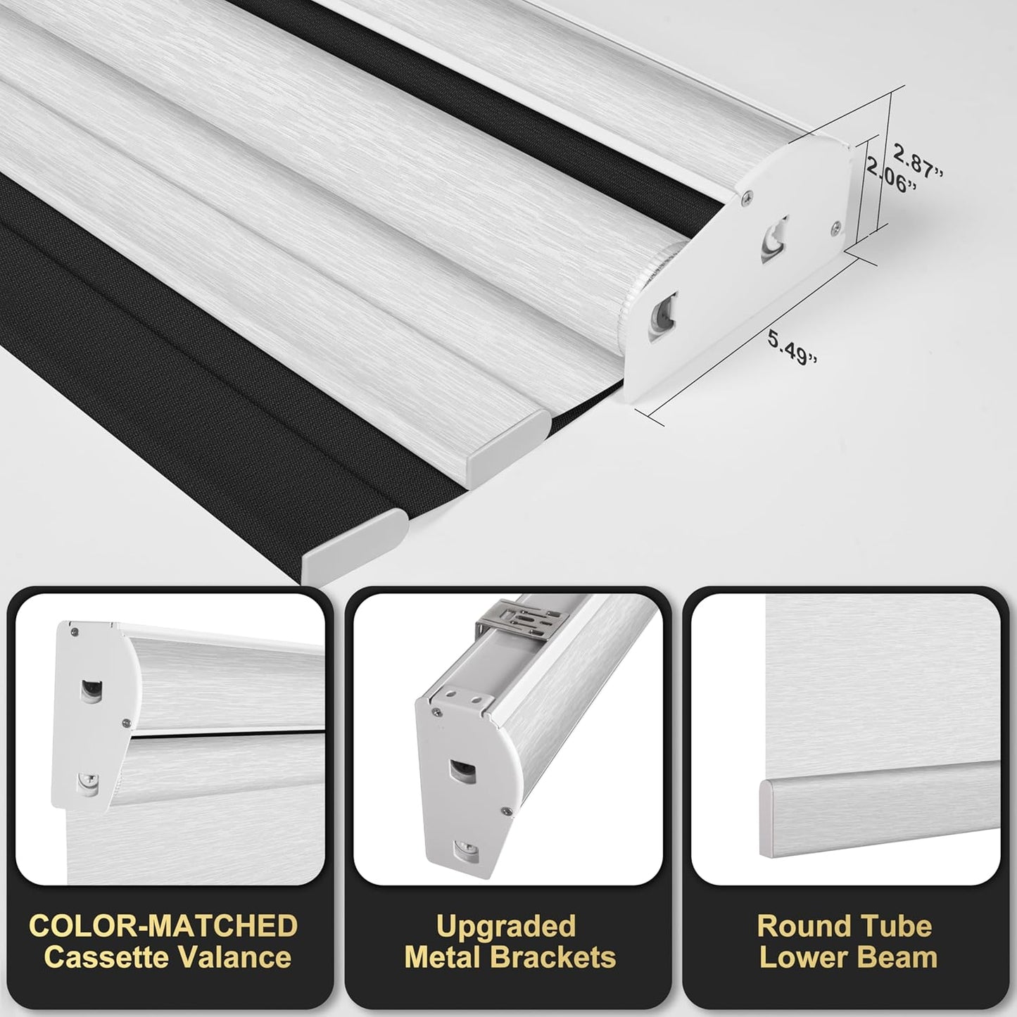 BERISSA Cordless Dual Roller Shades With Cassette Valance, Blackout and Light Filtering, Day and Night for Home Office Door - Linen Black and White, 34 W x 48" H