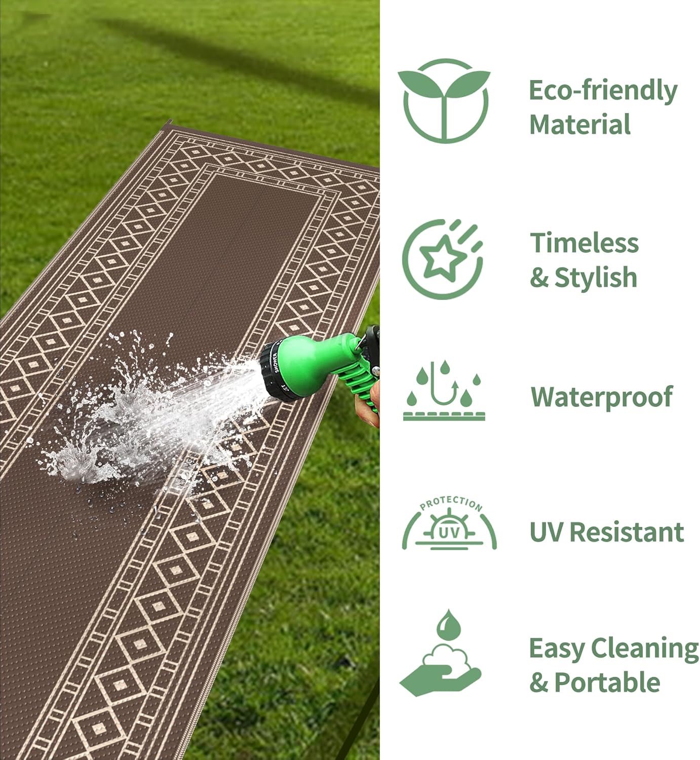 GENIMO Outdoor Rug Waterproof for Patio Decor, 2.5'x8' Foldable Reversible Plastic Straw Runner Rugs Carpet for Porch, Outside Area Mat for Rv, Deck, Picnic, Camper, Balcony, Coffee & Beige