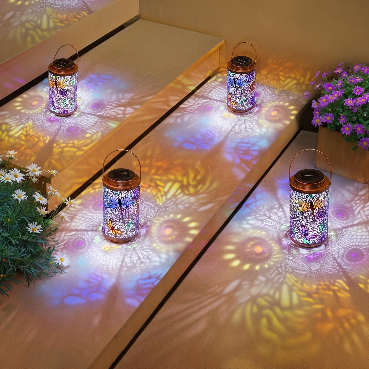 2Pack Solar Outdoor Lanterns Waterproof Multicolor Dragonfly Garden Gifts for Mom Women Backyard Lights Lanterns for Indoor,Outdoor, Porch, Outside,Mothers Day Gifts for Grandma Wife