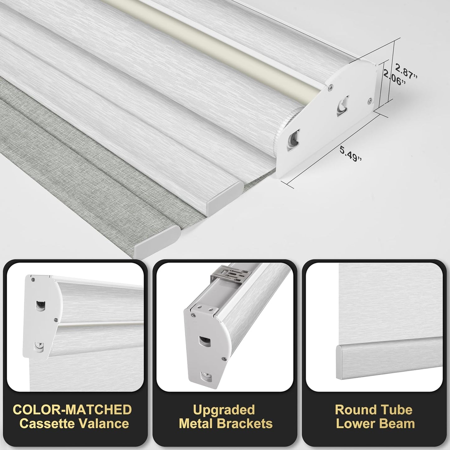 BERISSA Cordless Dual Roller Shades with Cassette Valance, Double Window Shades - Blackout and Light Filtering, Day and Night for Home Office Door. Linen Grey and White. 24 W x 48" H