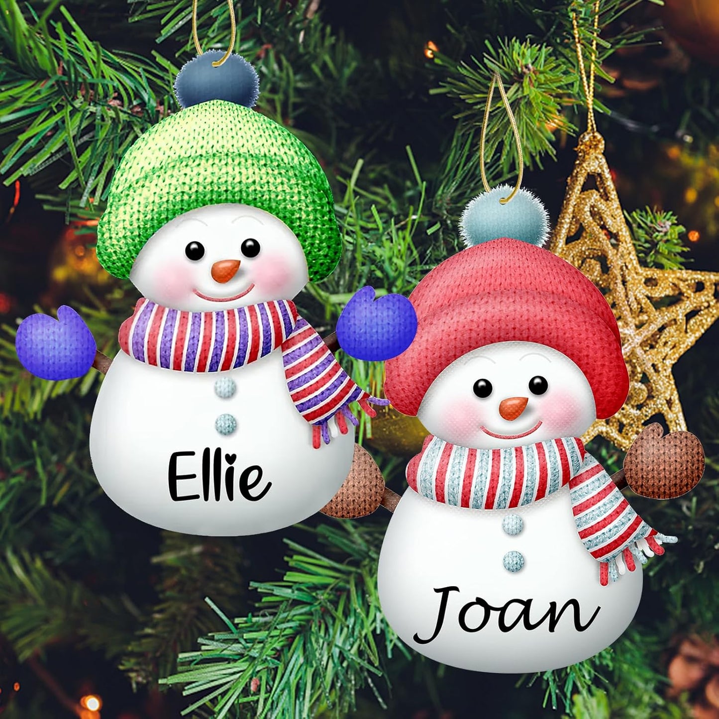 Personalized Christmas Ornaments with Names Snowman Custom Family Ornament Customized Xmas Tree Hanging Wood Decoration Gift 3.15"(8cm) Grey