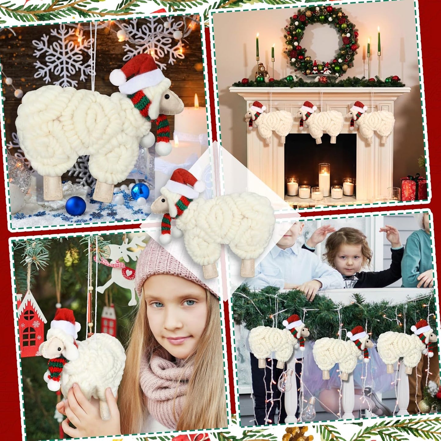 Jenaai 3 Pieces Felt Sheep Christmas Ornaments Sheep Decorative Hanging Ornaments Vintage Farm Wooly Lamb Tree Xmas Pendant Curly Decor for Holiday Figurines Gifts (Christmas)