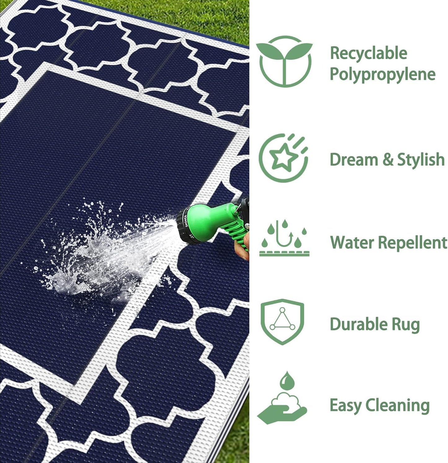 GENIMO Outdoor Rug Waterproof for Patio Decor, 5'x8' Reversible Plastic Straw Rug Carpet, Camping Mats for Outdoor, RV, Backyard, Deck, Balcony, Picnic, Blue & White