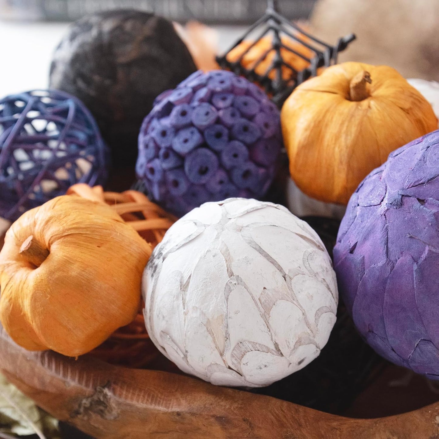 ANDALUCA Large Decorative Halloween Fall Vase Filler Bag with Orbs, Balls (Purple Orange)