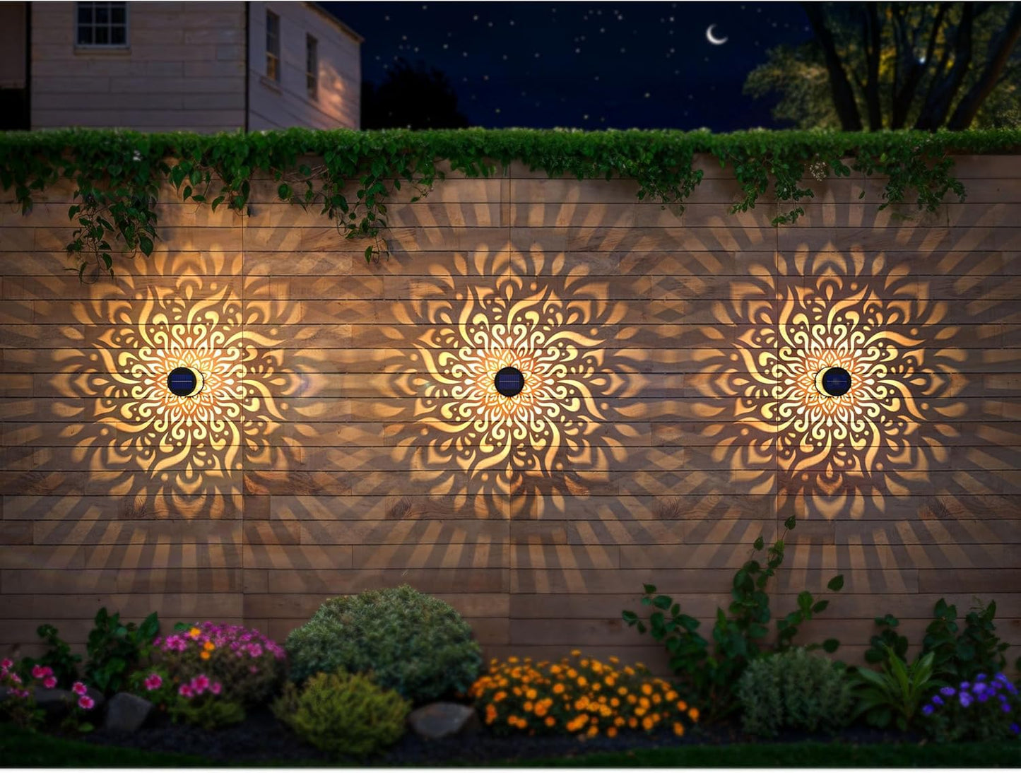 2 Pack Large Solar Fence Lights Metal Solar Powered Outdoor Wall Deck Step Lights Mandala Theme Waterproof Fence Light for Garden Post Patio Backyard Yard Decor, Gardening Gifts for Women Mom Grandma