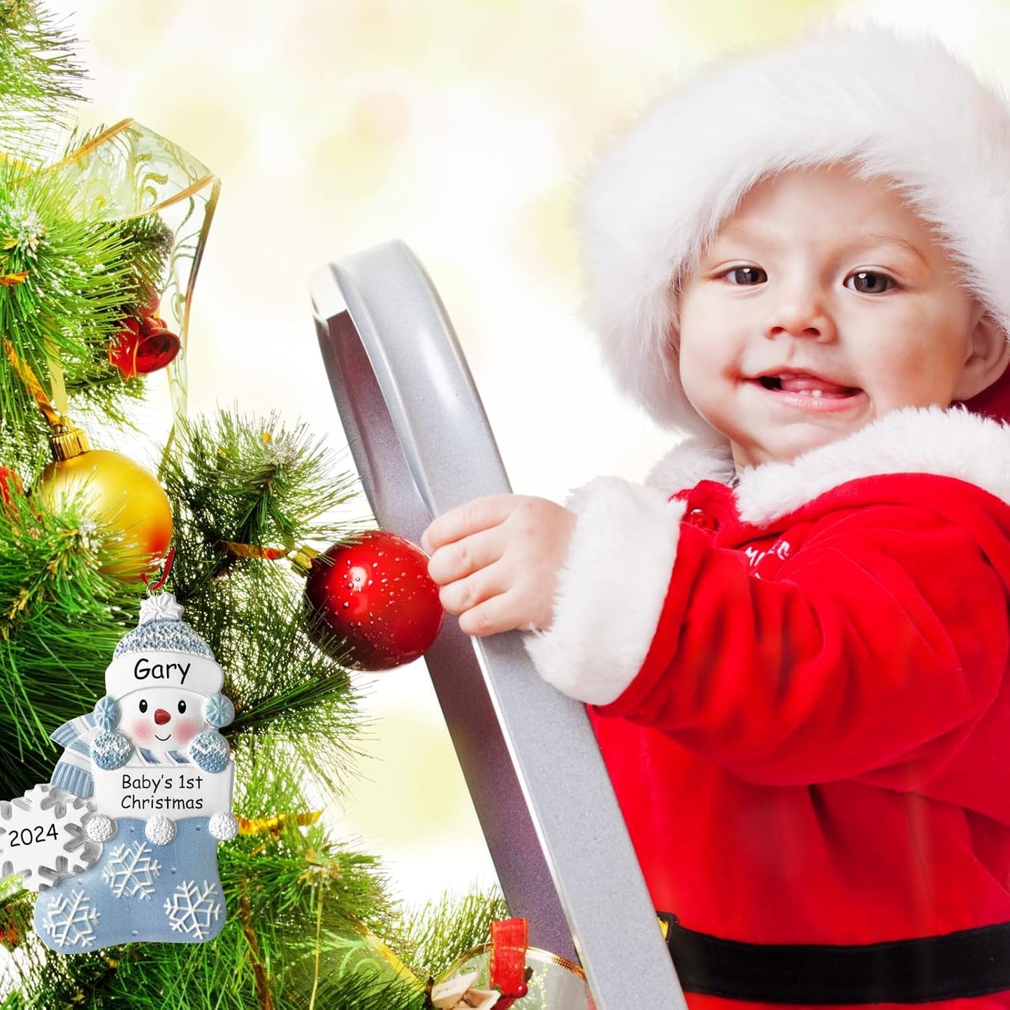 Babys First Christmas Ornament 2025 Boy Girl,Personalized Christmas Ornaments - 3 Color Options - Cusotm Snow Baby Ornaments 2025 w/Name and Year,Resin Snowman Ornament for Xmas Tree
