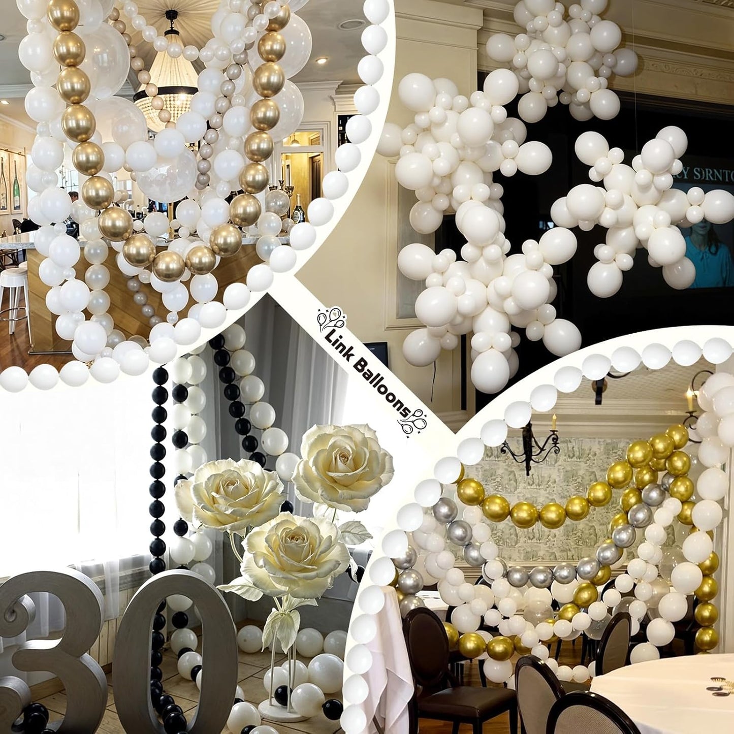 White Quick Link Balloons, 120PCS Linking Balloons for Making Balloon Wall Balloon Arch Balloon Chains, Pearl Balloons for Wedding Birthday Baby Shower Graduation Grad Party Decorations (6+10inch)