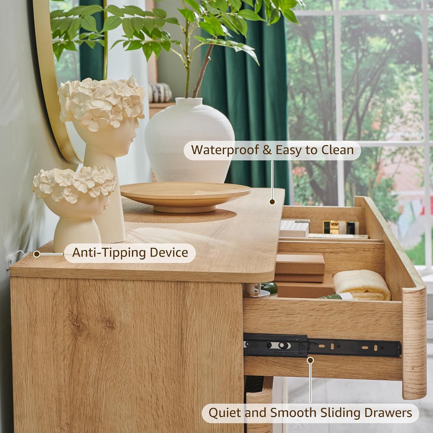 8 Drawer Dresser for Bedroom, 52 Inch Wide Modern Chest of Drawers, Push-to-Open Wood Storgae Organizer with Large Drawers for Bedroom, Living Room, Hallway,Natural Oak