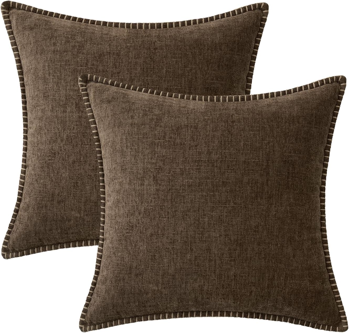MIULEE Pack of 2 Couch Throw Pillow Covers 20x20 Inch Brown Farmhouse Decorative Pillow Covers with Stitched Edge Soft Chenille Solid Dyed Spring Pillow Covers for Sofa Bed Living Room