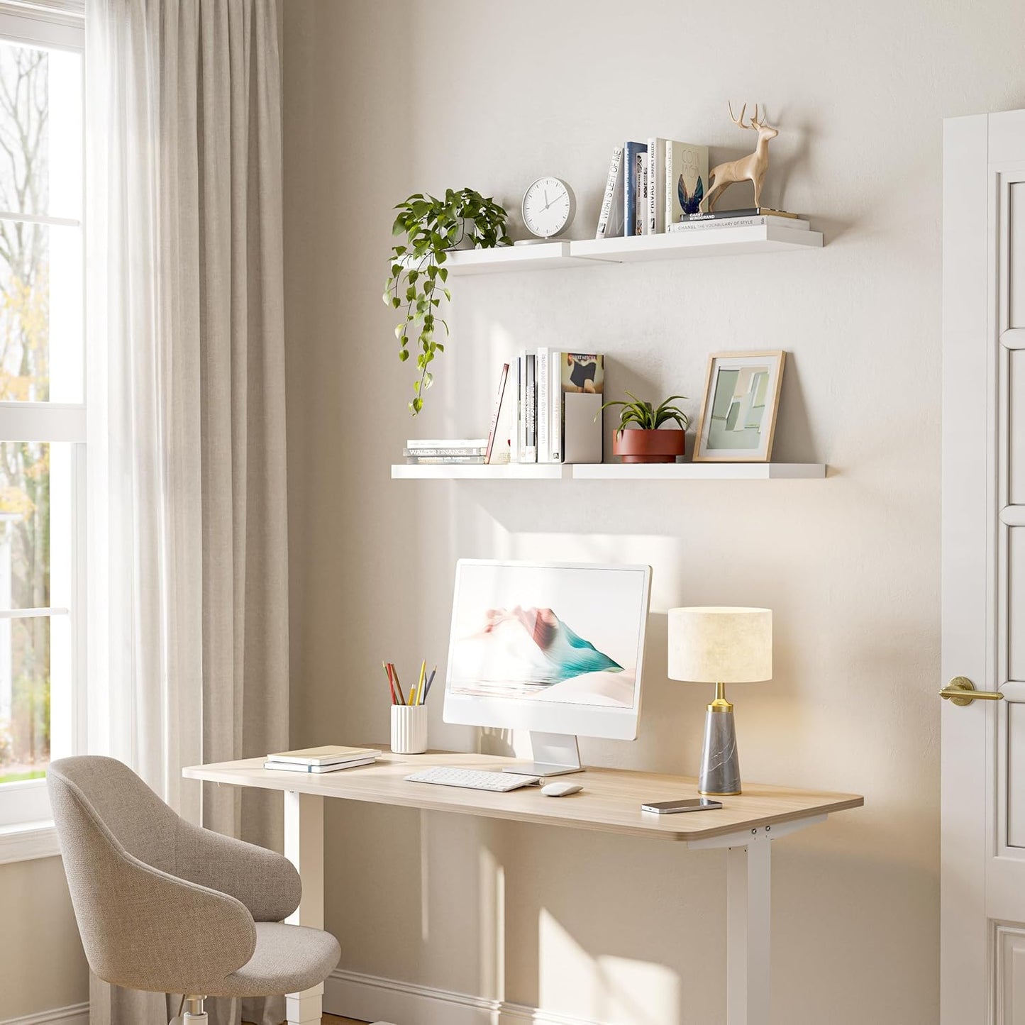 16’’White Floating Shelves for Wall Set of 4,Rustic Wood Shelf for Room Decor/Storage/Display,Small Bookshelf,Wall Mounted Hanging Shelves for Bedroom, Bathroom, Living Room, Kitchen