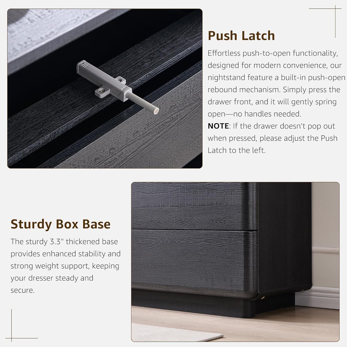 6 Drawer Dresser for Bedroom, 42 Inch Tall Modern Chest of Drawers, Push-to-Open Wood Storgae Organizer with Large Drawers for Bedroom, Living Room, Hallway, Black