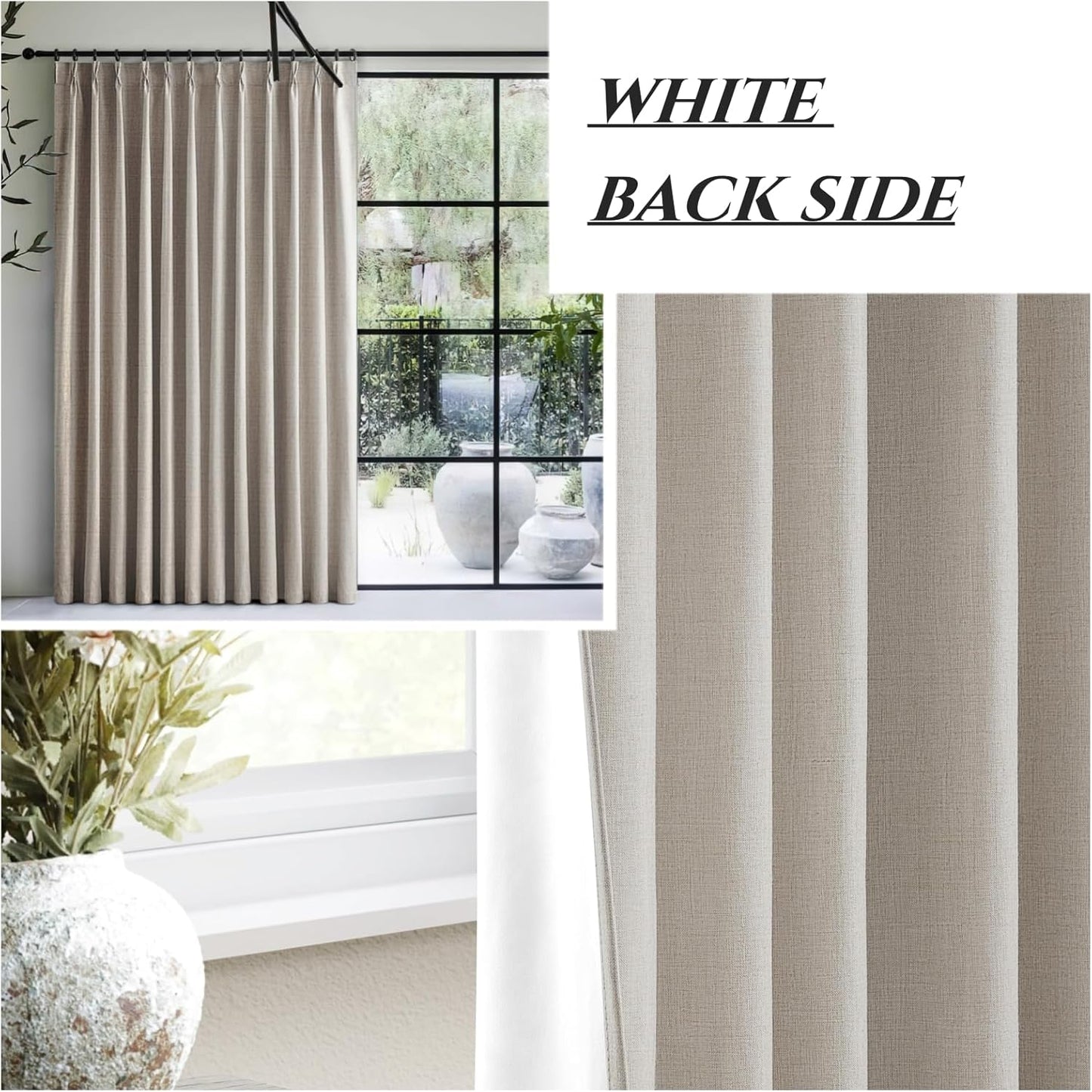 90 Inch Blackout Curtains for Living Room Thermal Noise Reduction Sliding Door Total Two Burg Country Style Linen Window Curtains & Drapes for Track System Back Tab/Pinch Pleat, Ivory Cream Set of 2