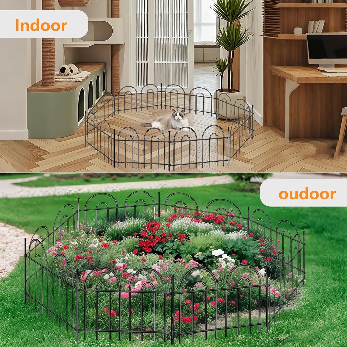21ft X 13in Animal Barrier Fence, 15 Panels No Dig Fence for Dogs Rabbit, Anti Digging Defense Barrier Garden Edging Border, Rustproof Metal Arched Decorative Garden Fencing for Outdoor, Yard, Lawn