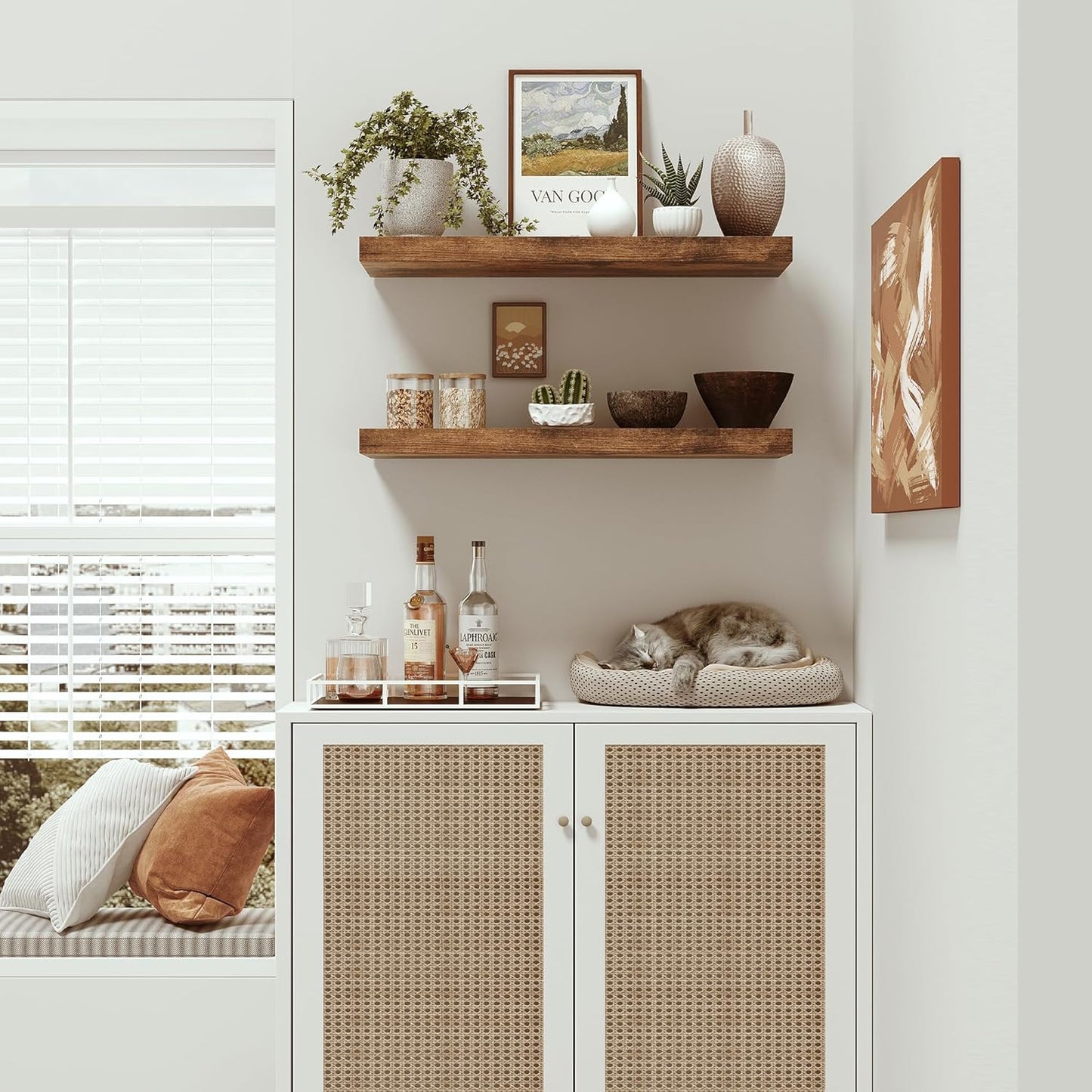 Floating Shelves for Wall 24 inchs Long, 9.1” Deep x 1.5” Thick Wall Shelves for Bedroom, Living Room, Bathroom,Kitchen, Office, Rustic Farmhouse Shelf Decor with Invisible Bracket, Set of 2