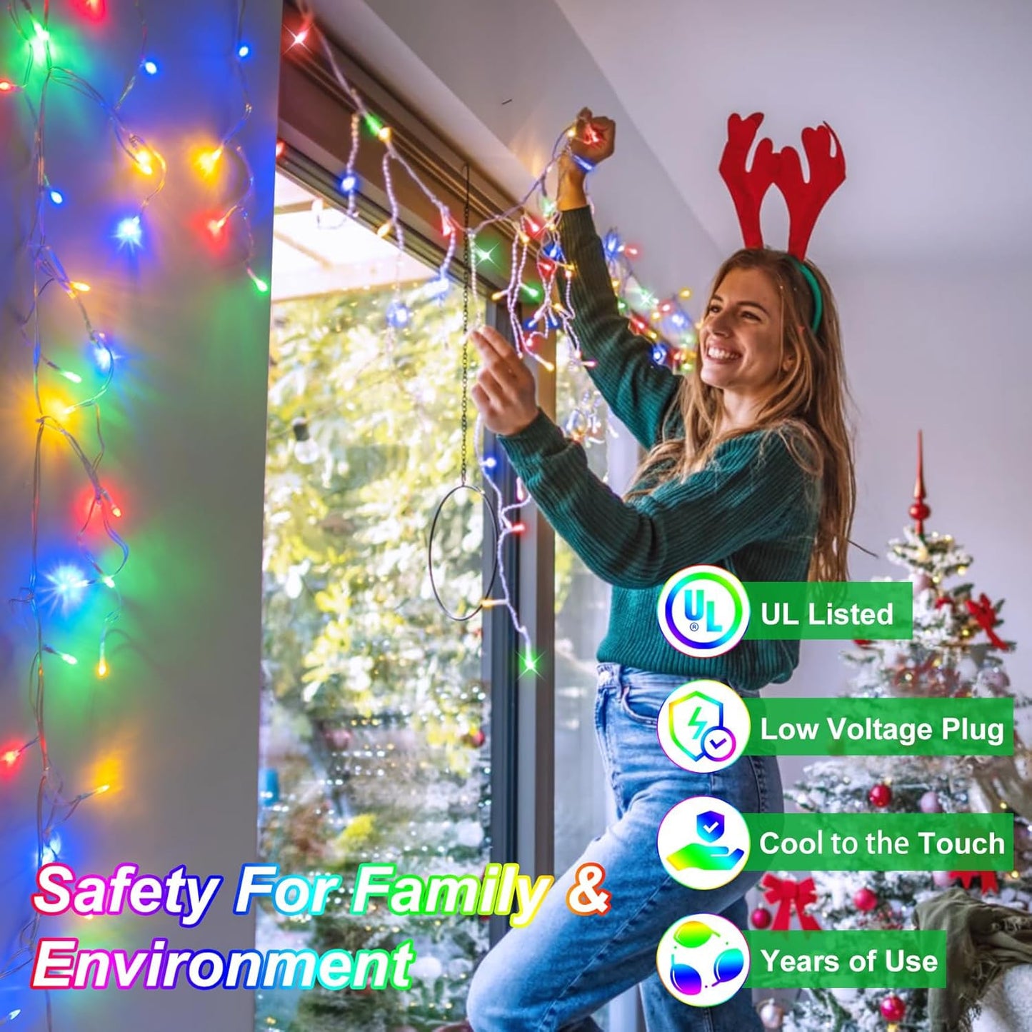 1620 LED Christma Lights with 360 Drops, 164ft Outdoor Hanging lights with 8 Modes & Timer Memory, Outsite Waterproof Curtain String Lights for Front House Fence Tree Holiday Decorations Multicolor