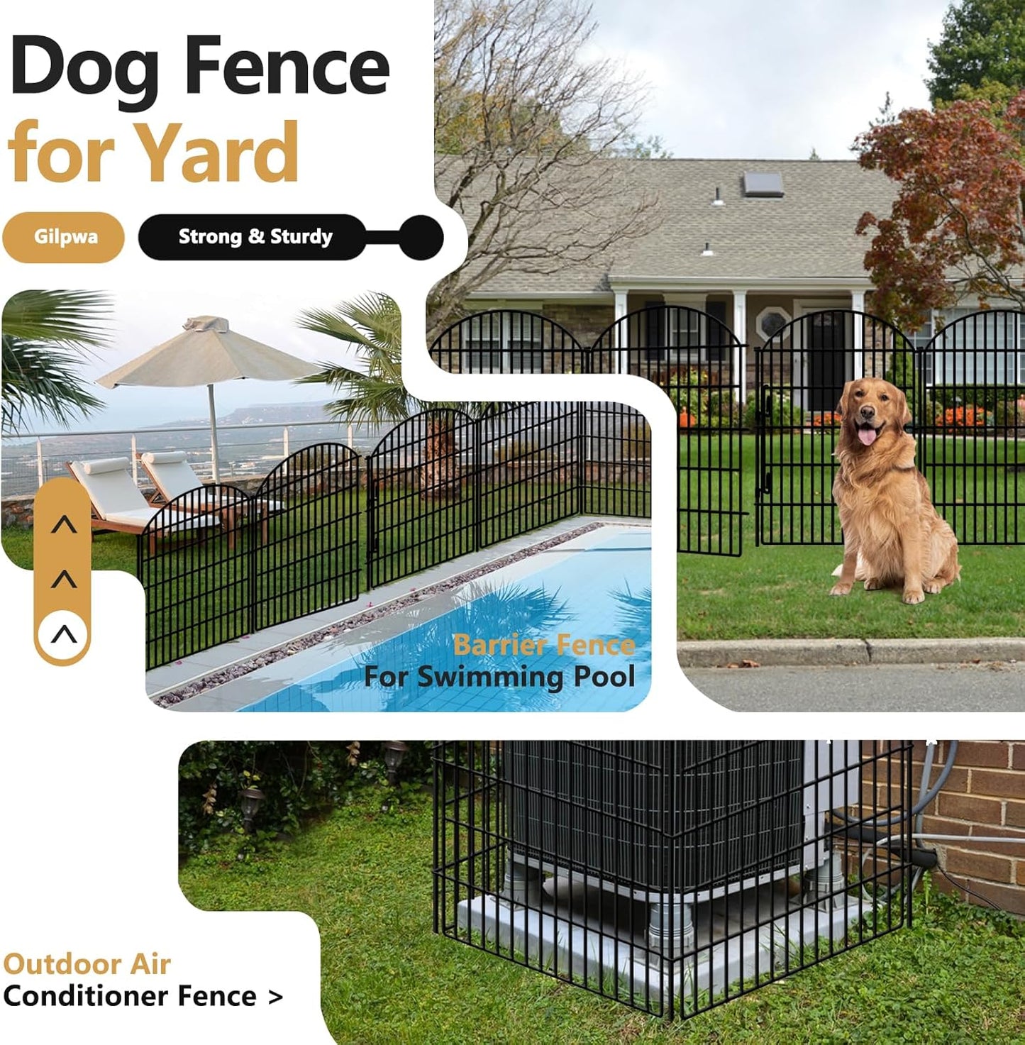15 Panels No Dig Decorative Garden Fence with Lock, 33in (H) X 33.46ft (L) Dog Fences Outdoor for Yard, Rustproof Tall Metal Animal Barrier Border for Rabbits, Patio, Temporary Outdoor Use
