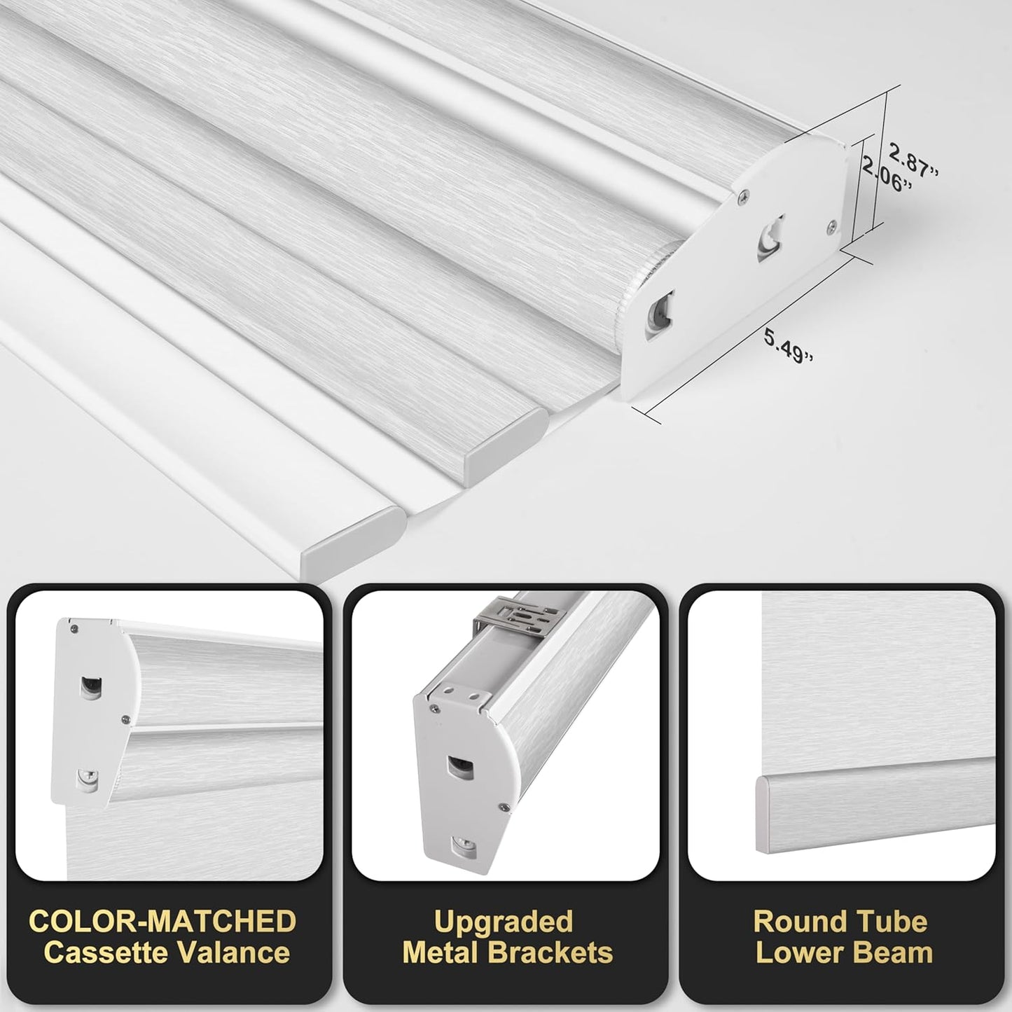 BERISSA Cordless Double Roller Shades with Cassette Valance, Blackout and Light Filtering, Day and Night Shades for Home Office Door. Striped Jacquard White. 31 W x 56" H