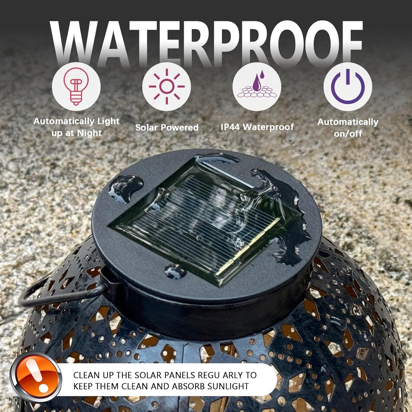 2 Pack Outdoor Solar Lantern Lights, Waterproof Tabletop LED Moroccan Lanterns, Hanging Metal Decorative Garden Lights for Patio, Lawn, Porch, Backyard