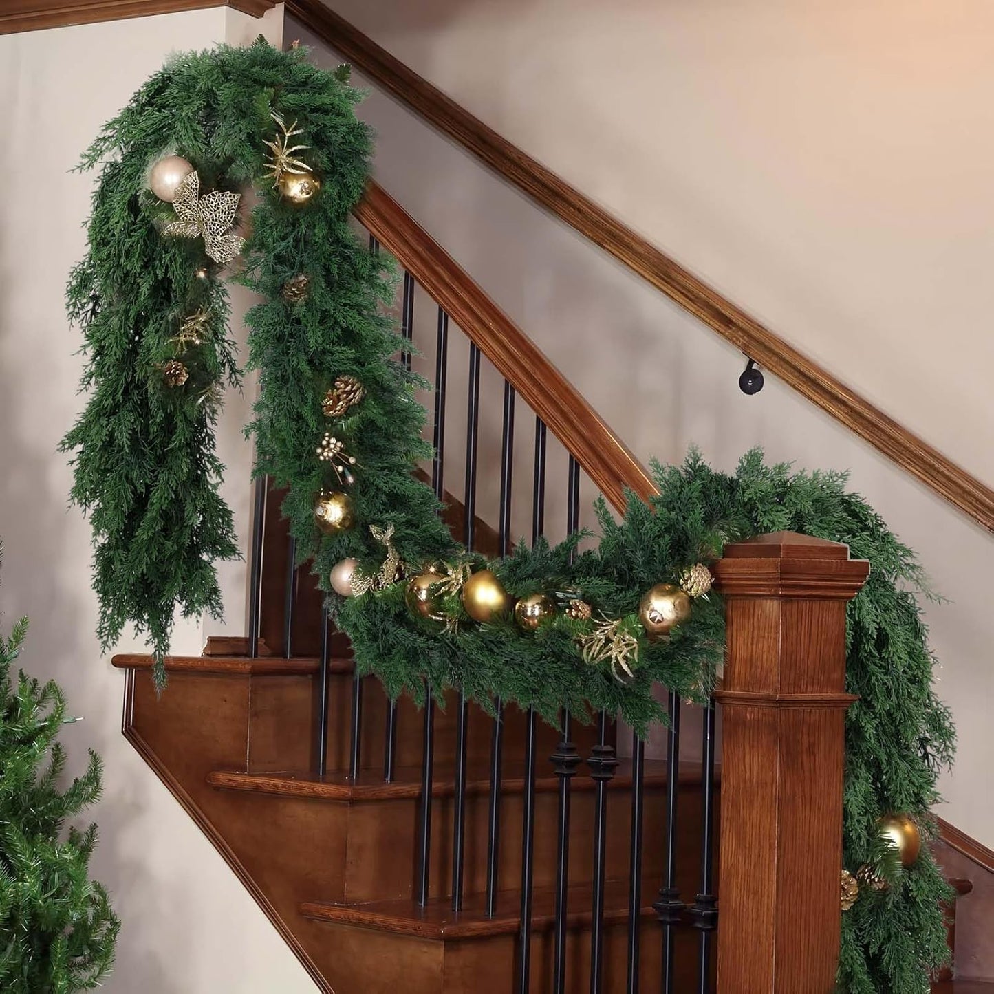 Hananona 9 FT Artificial Cedar Garlands, 2 Pcs Real Touch Winter Cedar Pine Garland, Green Artificial Greenery Garland for Table, Mantle, Wall, Indoor, Outdoor Christmas Decorations (2, 9 FT)